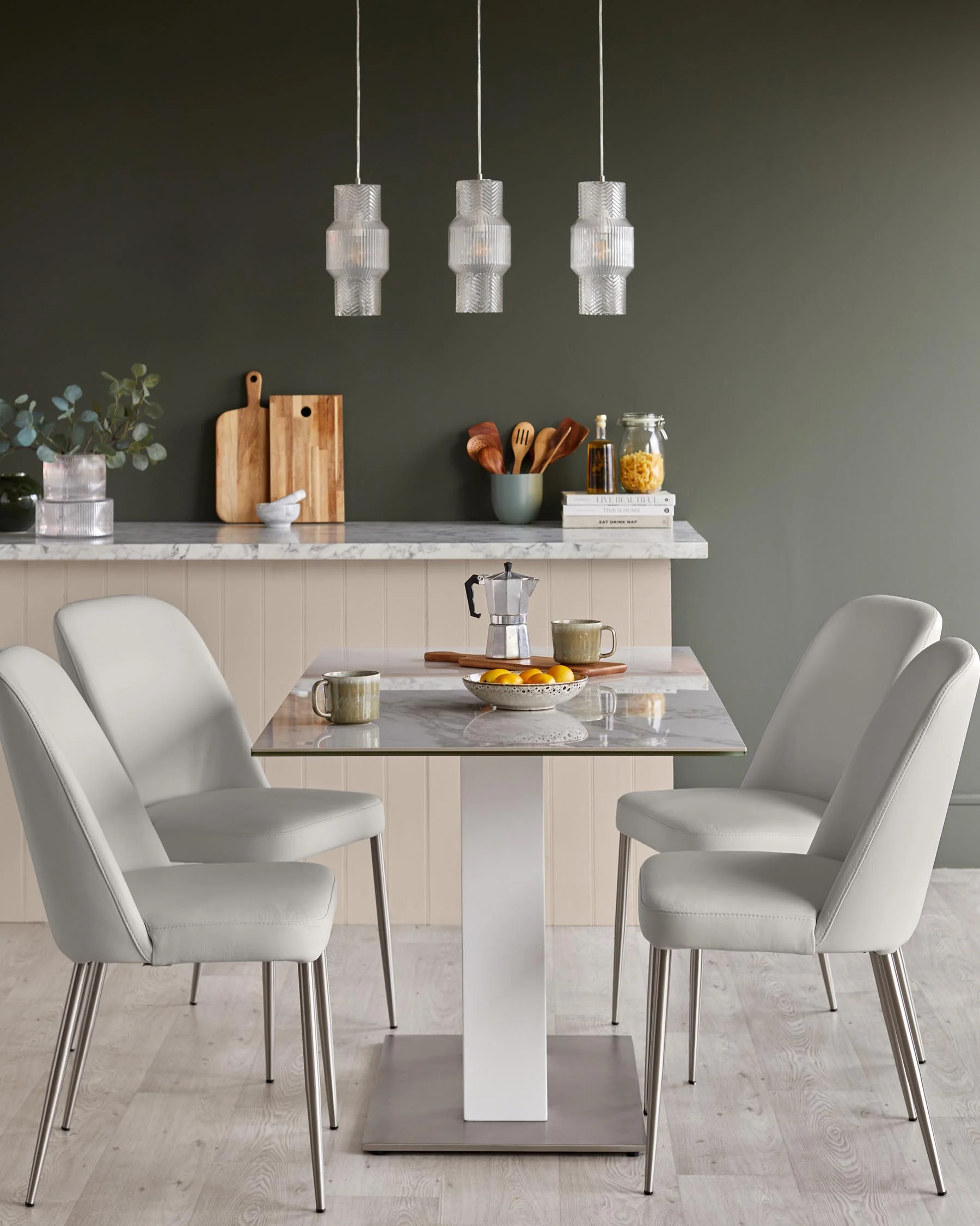 Deco Light Grey Leather Dining Chair - Image 5