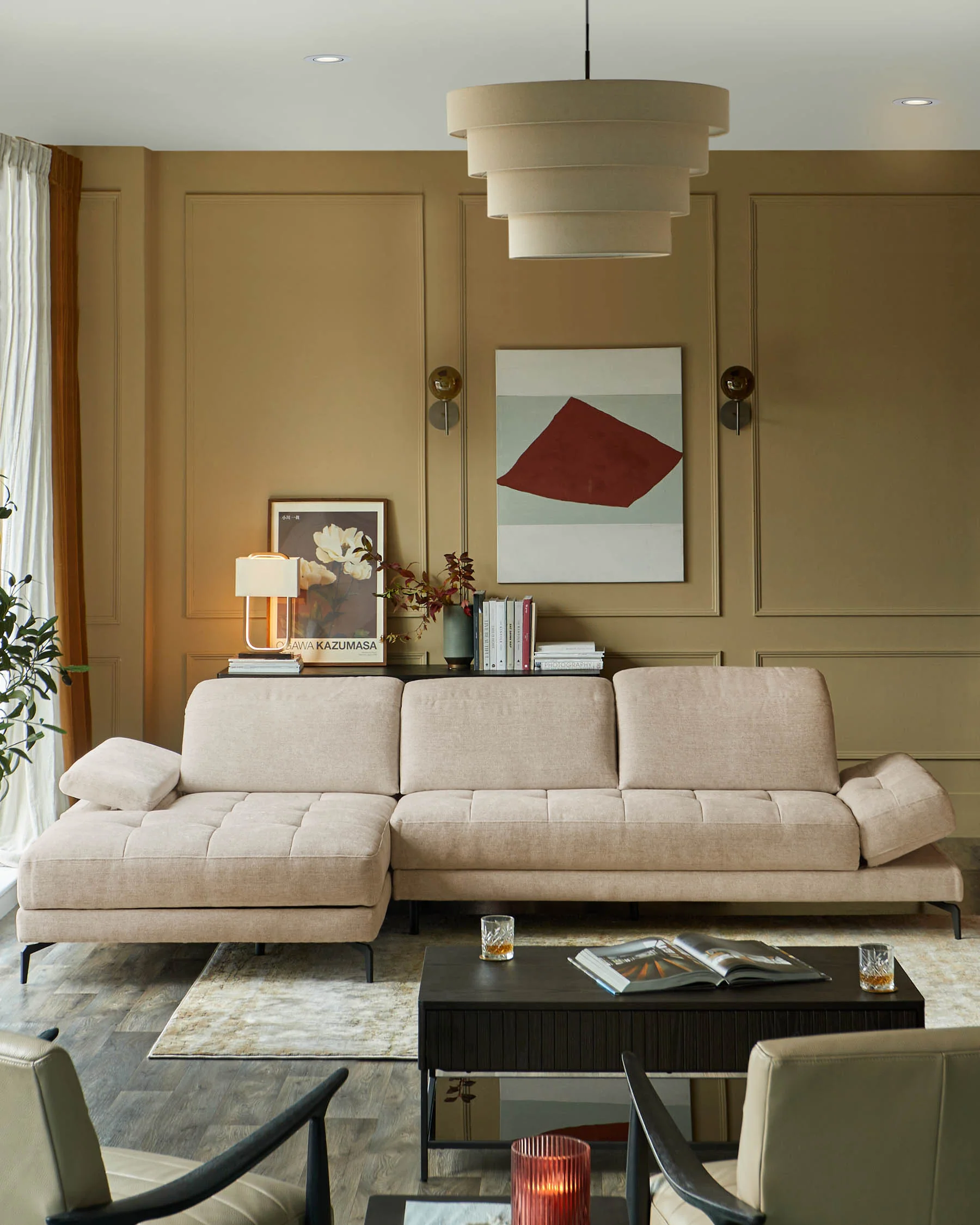 Donella ivory chenille left hand corner chaise sofa - Image 2