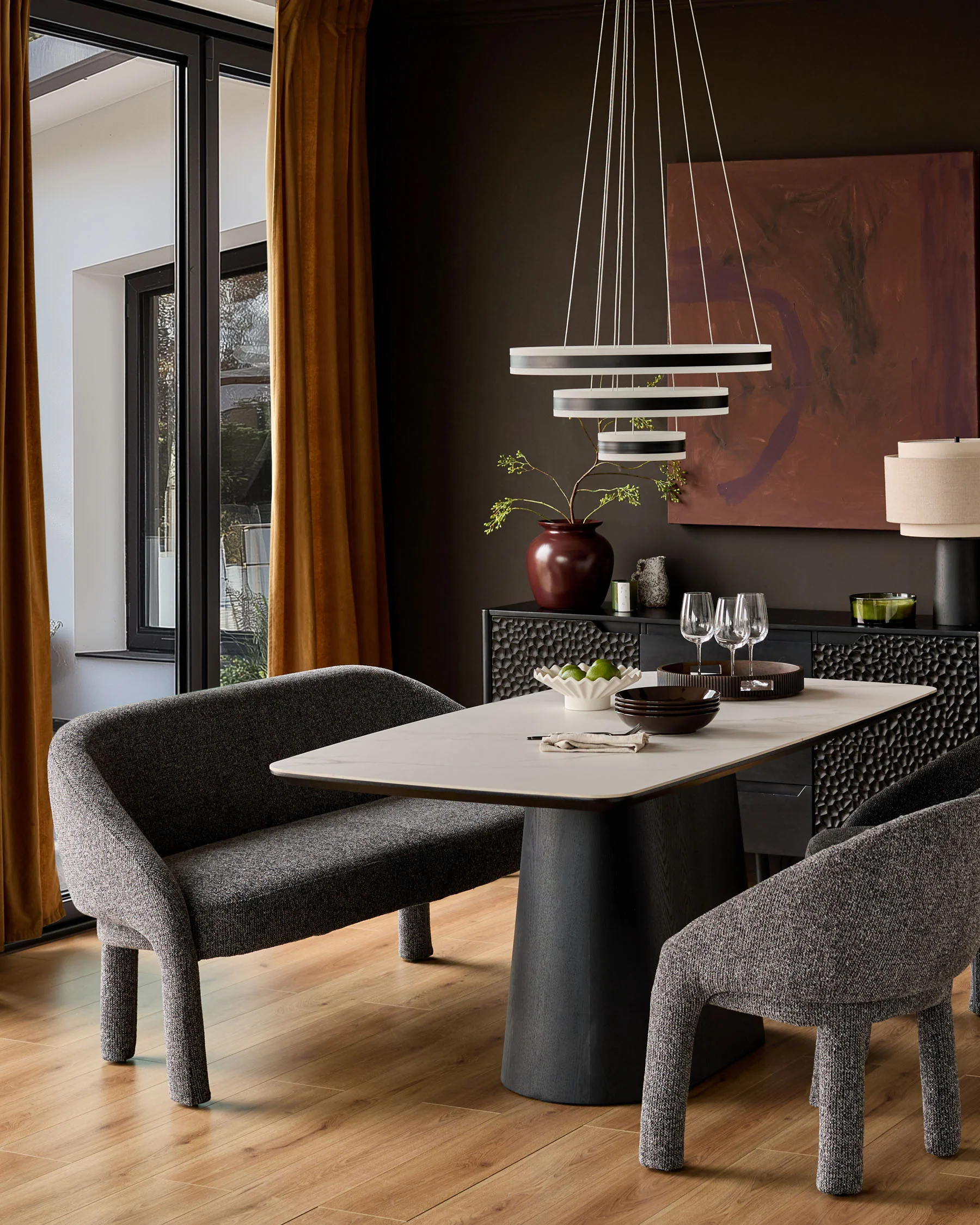 Easton dark grey fabric dining bench - Image 3