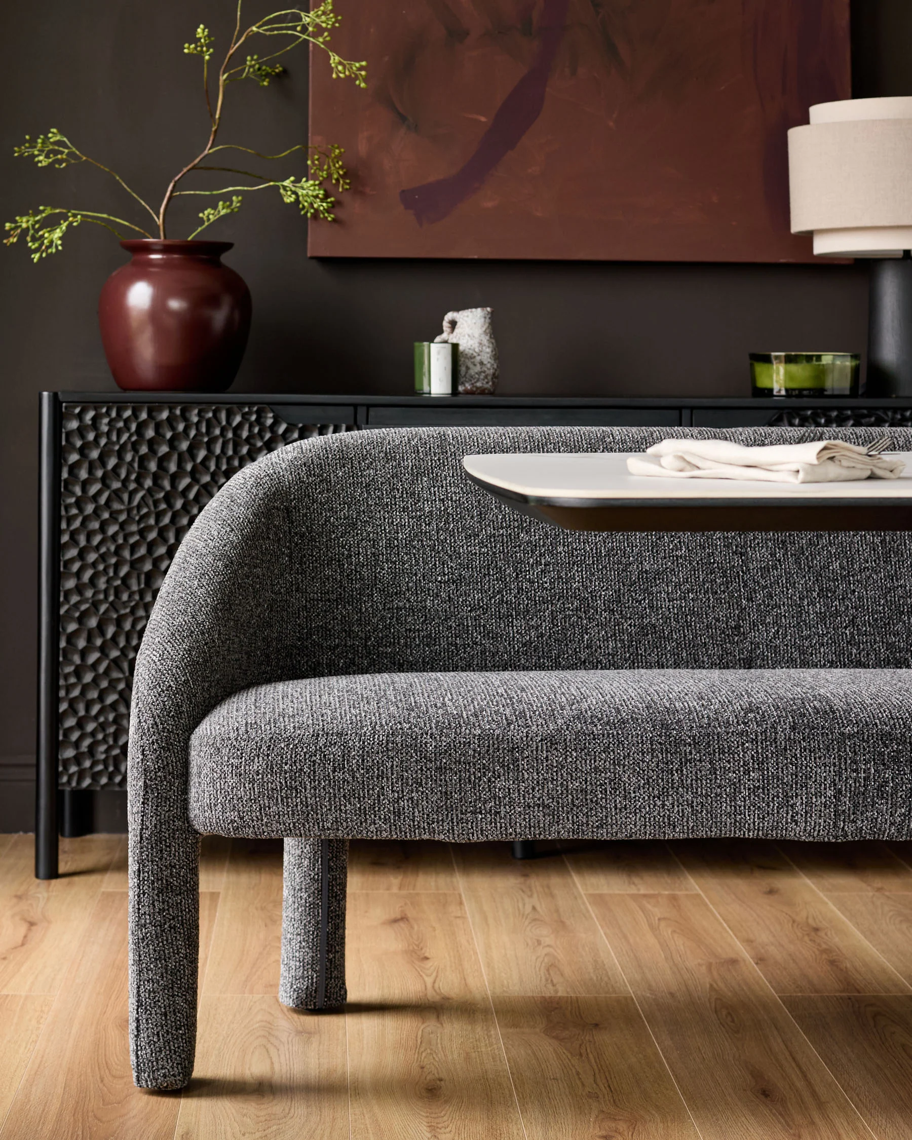 Easton dark grey fabric dining bench - Image 7