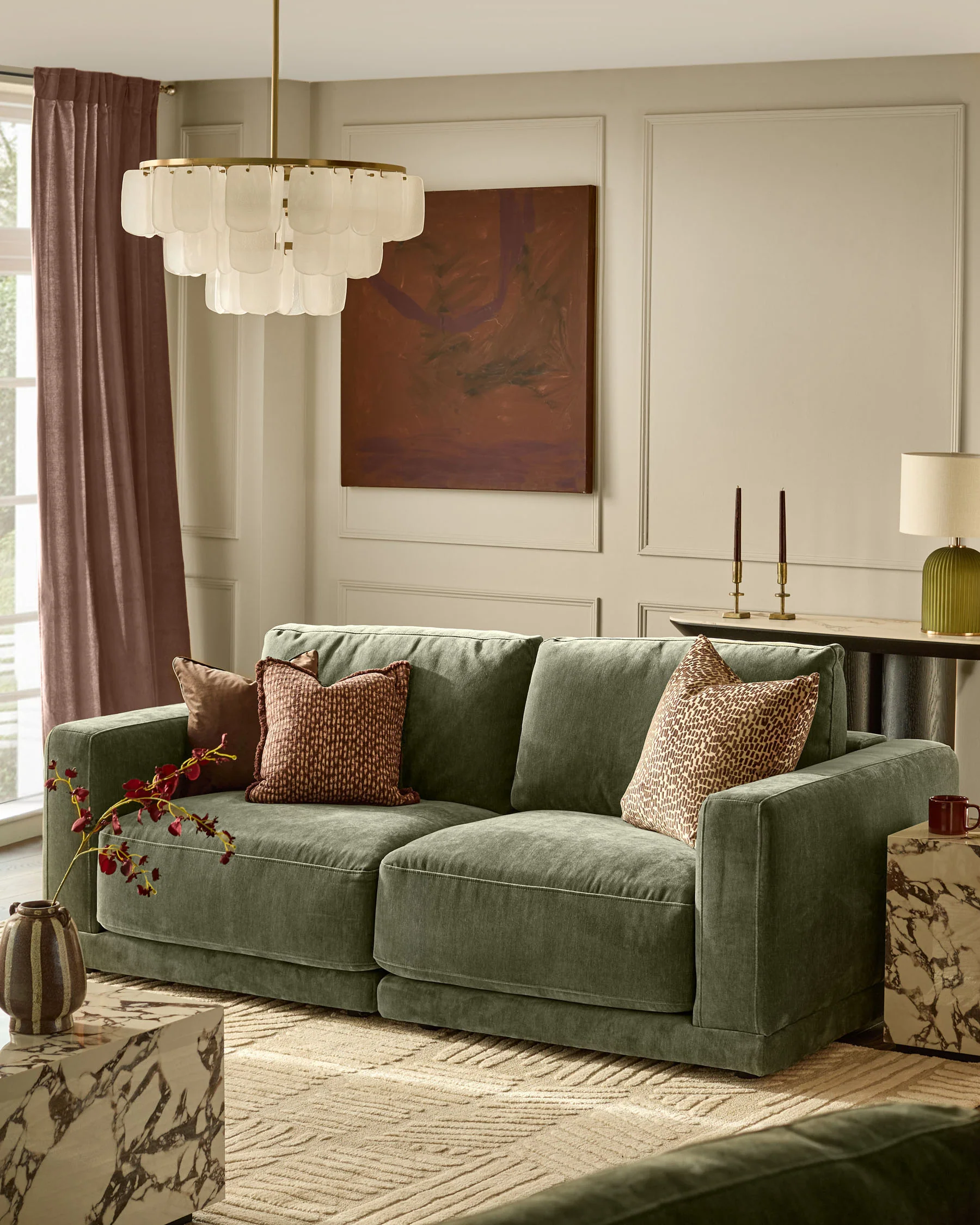 Eden dark green chenille 2 seater sofa