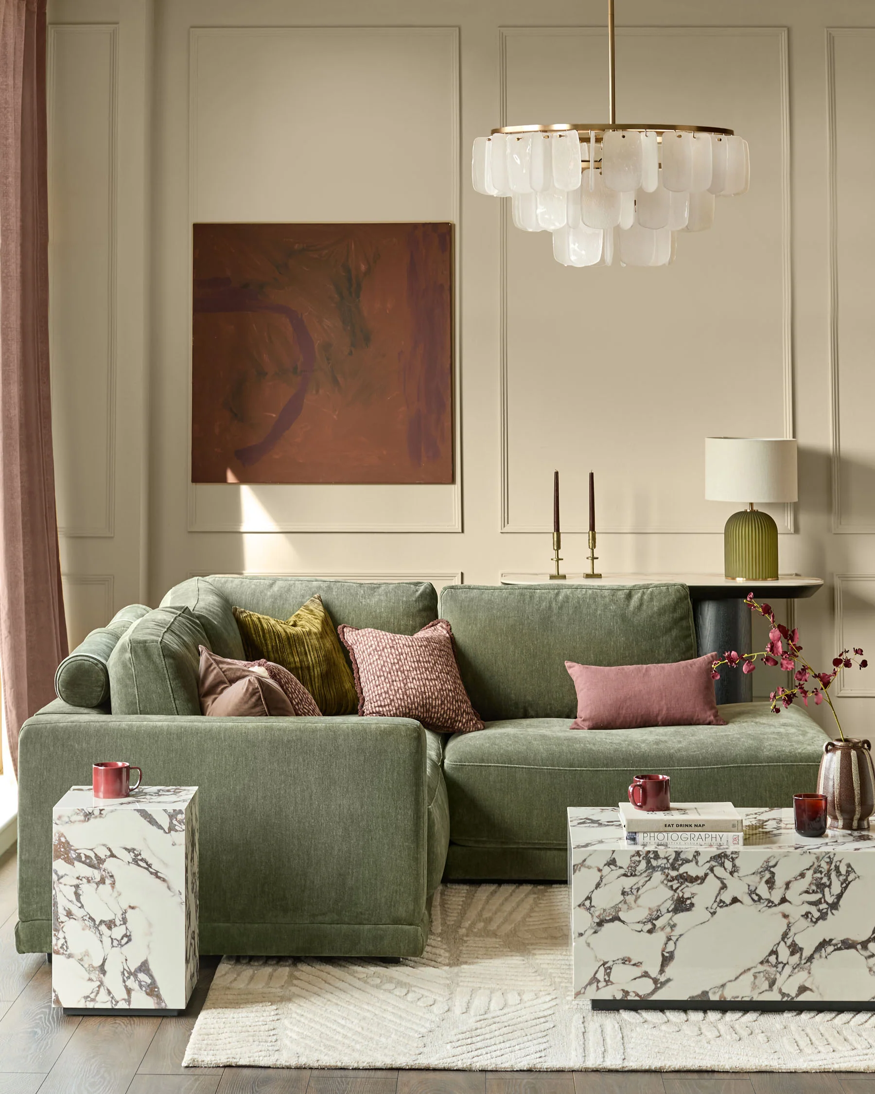 Eden dark green chenille right hand small corner chaise sofa - Image 5
