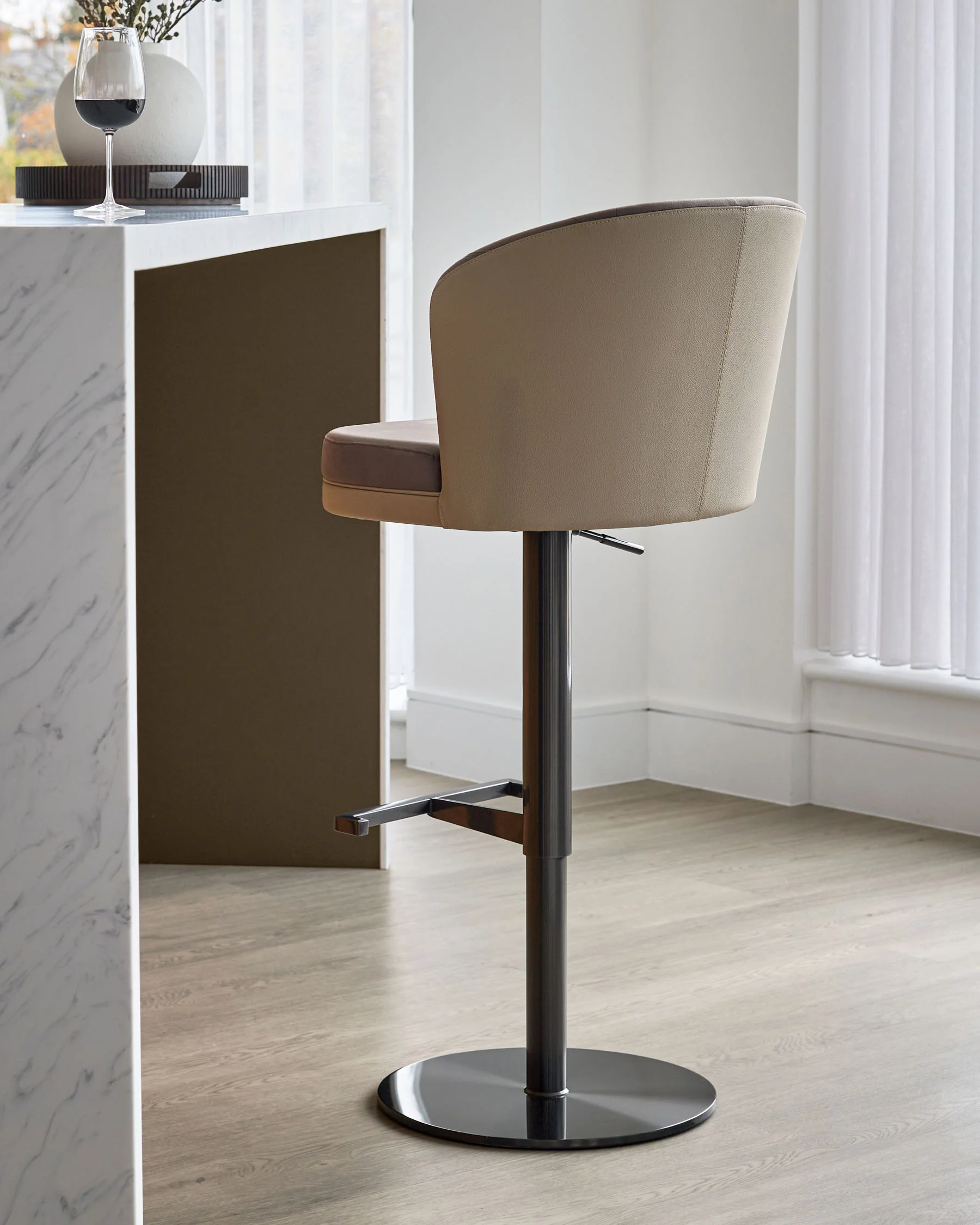 Elodie natural faux leather and mocha velvet gas lift bar stool - Image 2