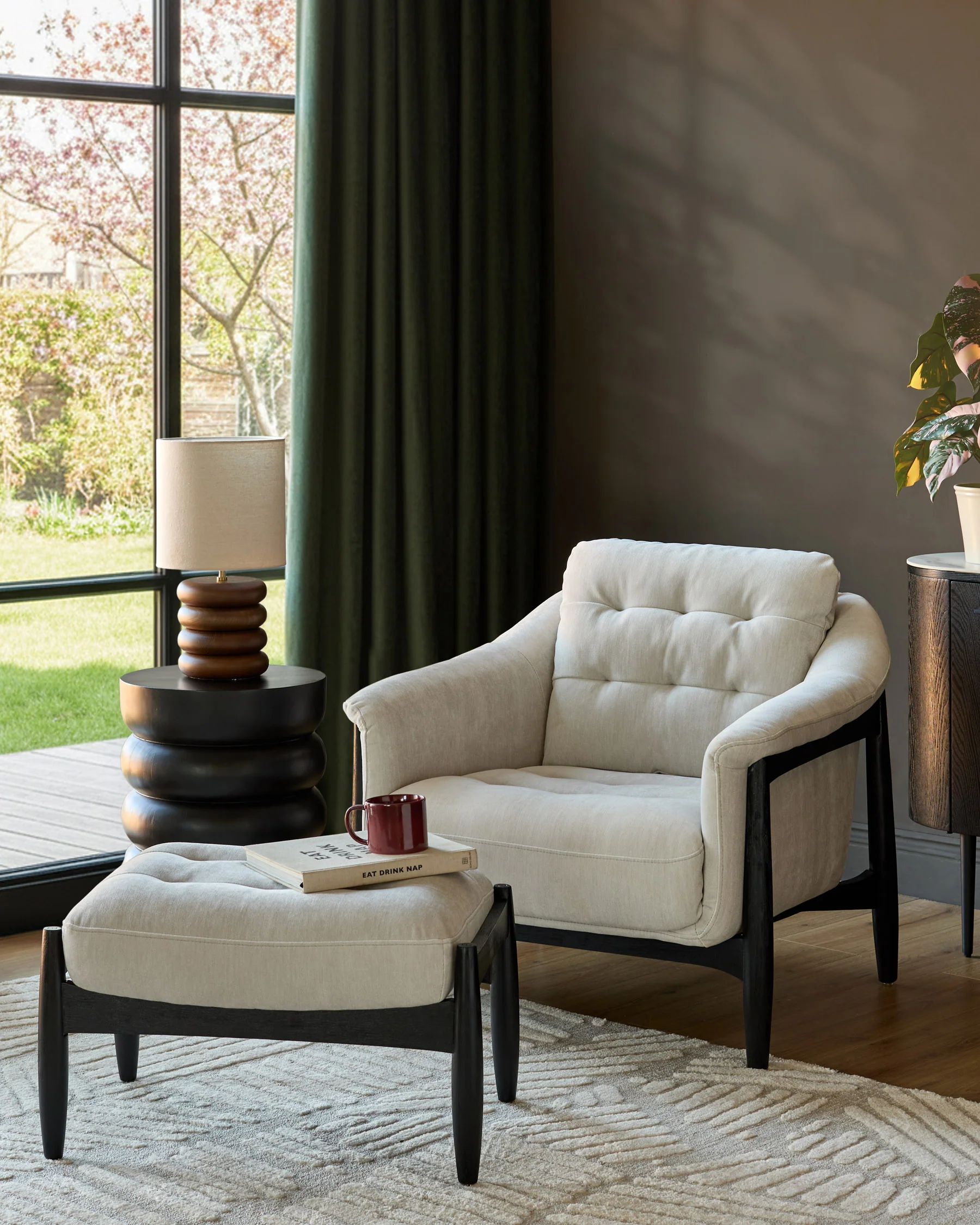 Ember natural grey chenille occasional chair with footstool