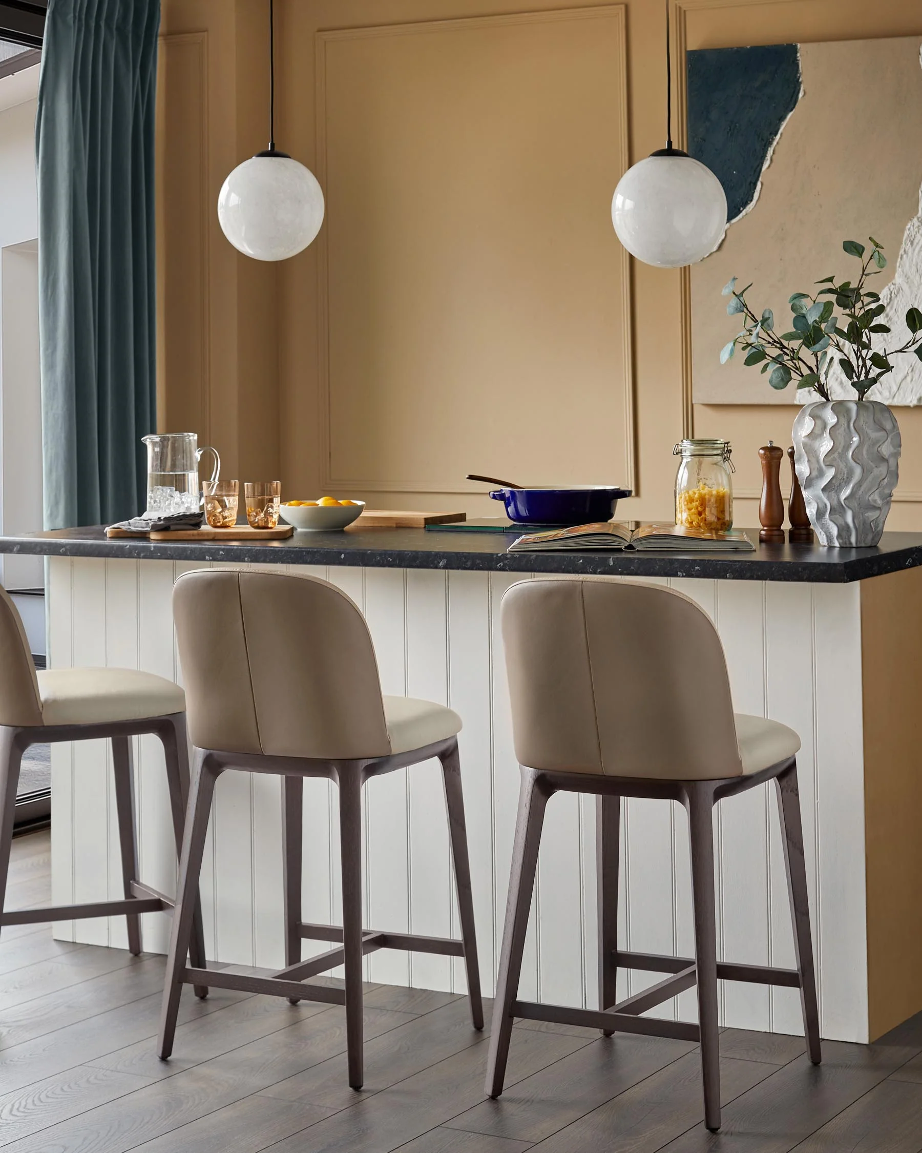 Emerson natural and mocha leather bar stool - Image 5