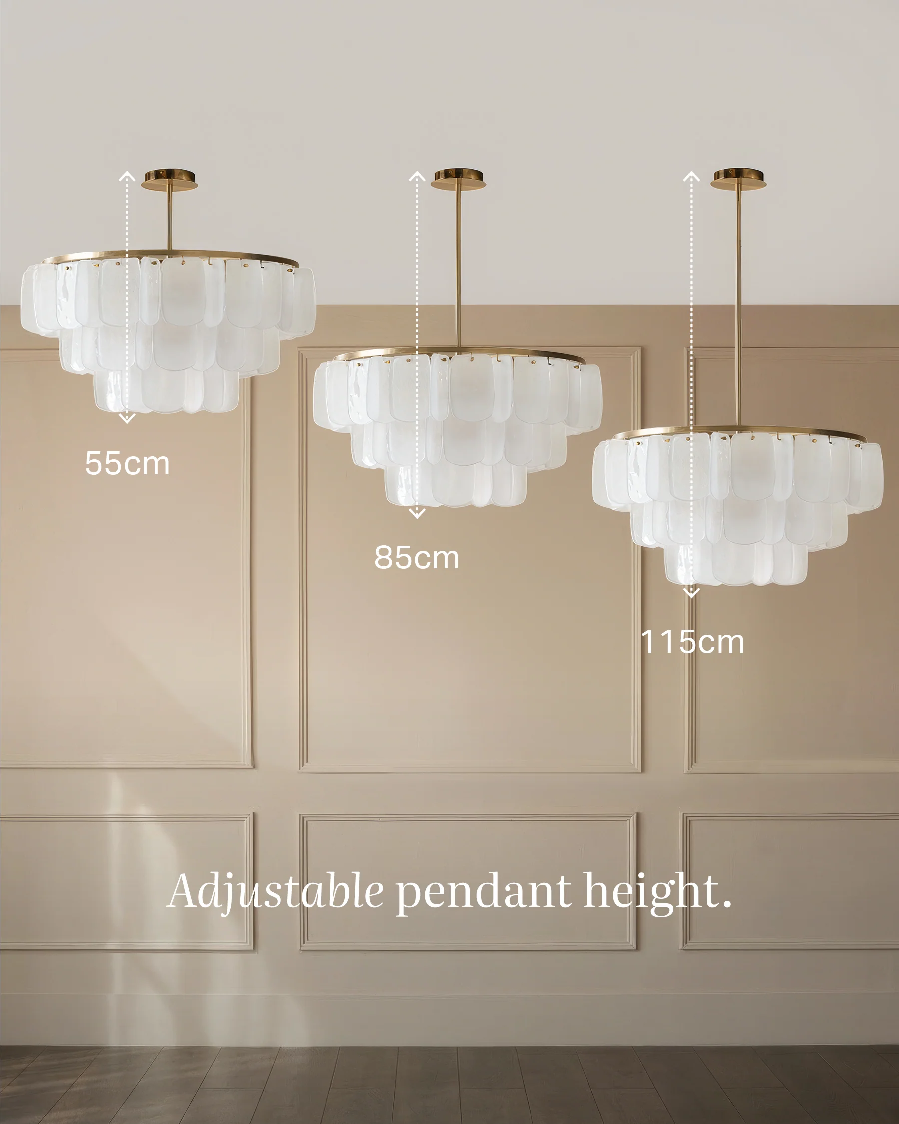 Estelle white glass brushed bronze chandelier light - Image 3