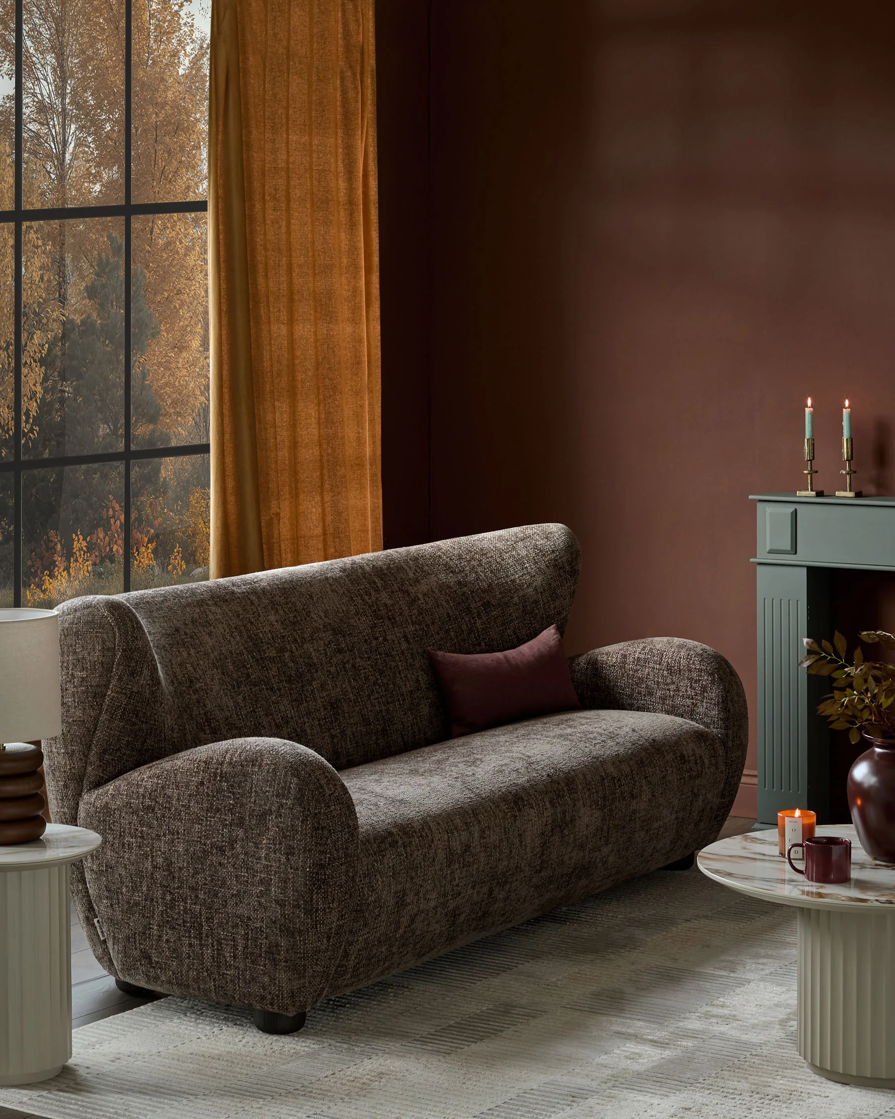 Evelyn mocha fabric 3 seater sofa