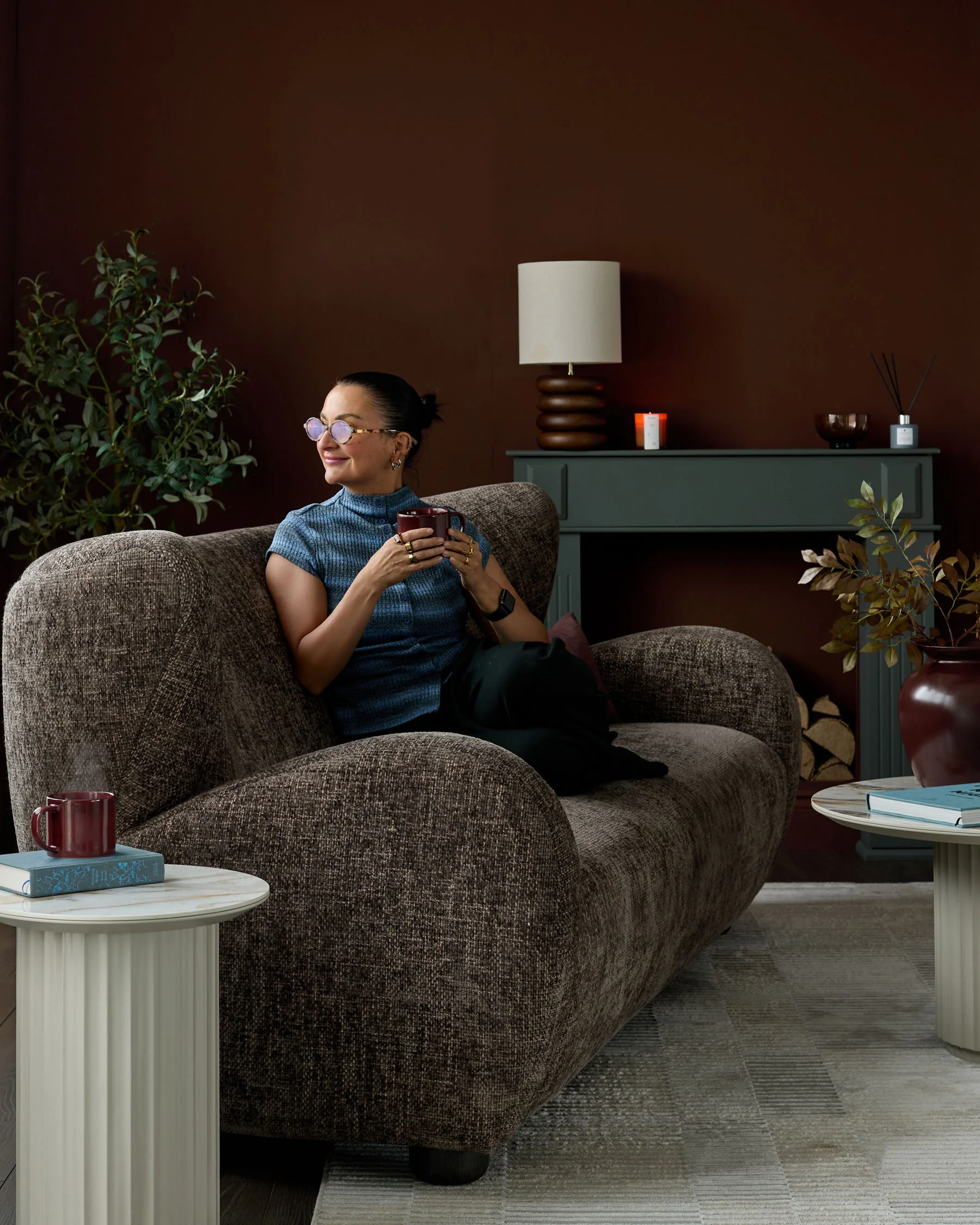 Evelyn mocha fabric 3 seater sofa - Image 3