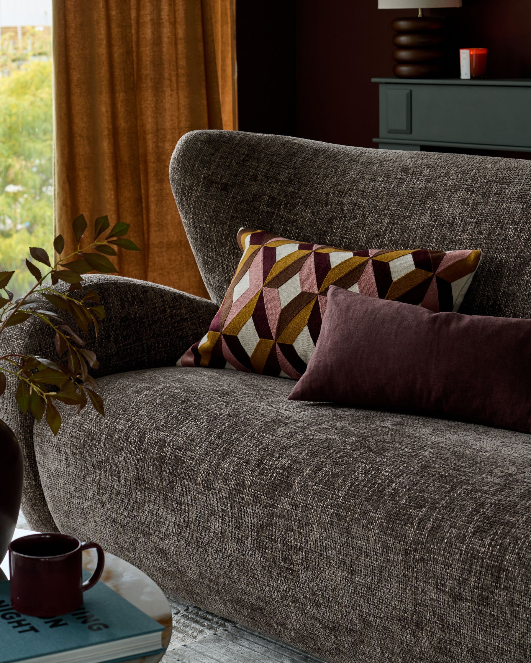 Evelyn mocha fabric 3 seater sofa - Image 9