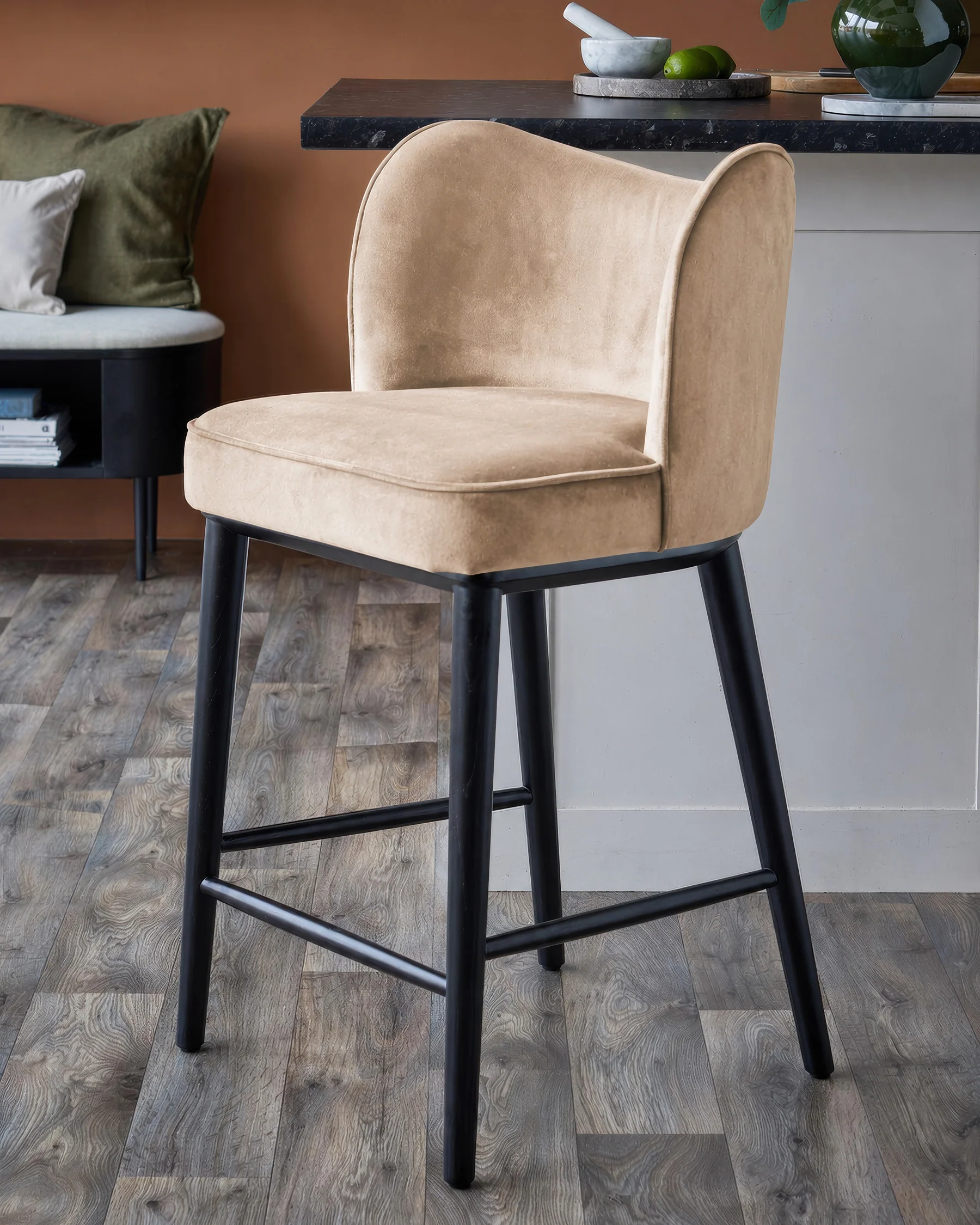 Evelyn champagne velvet bar stool
