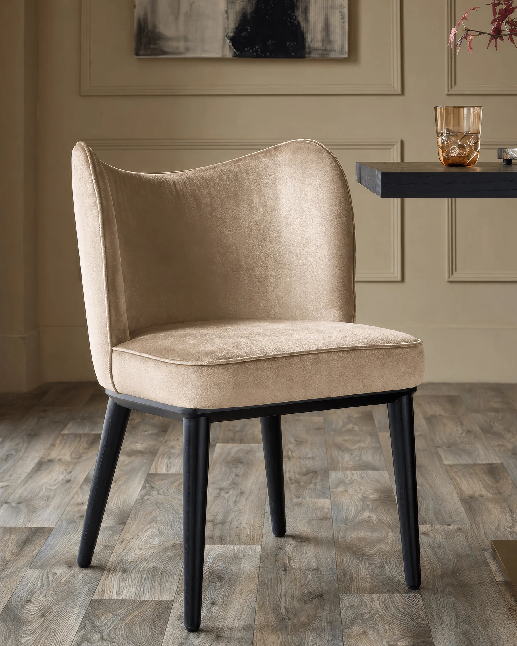 Evelyn champagne velvet dining chair