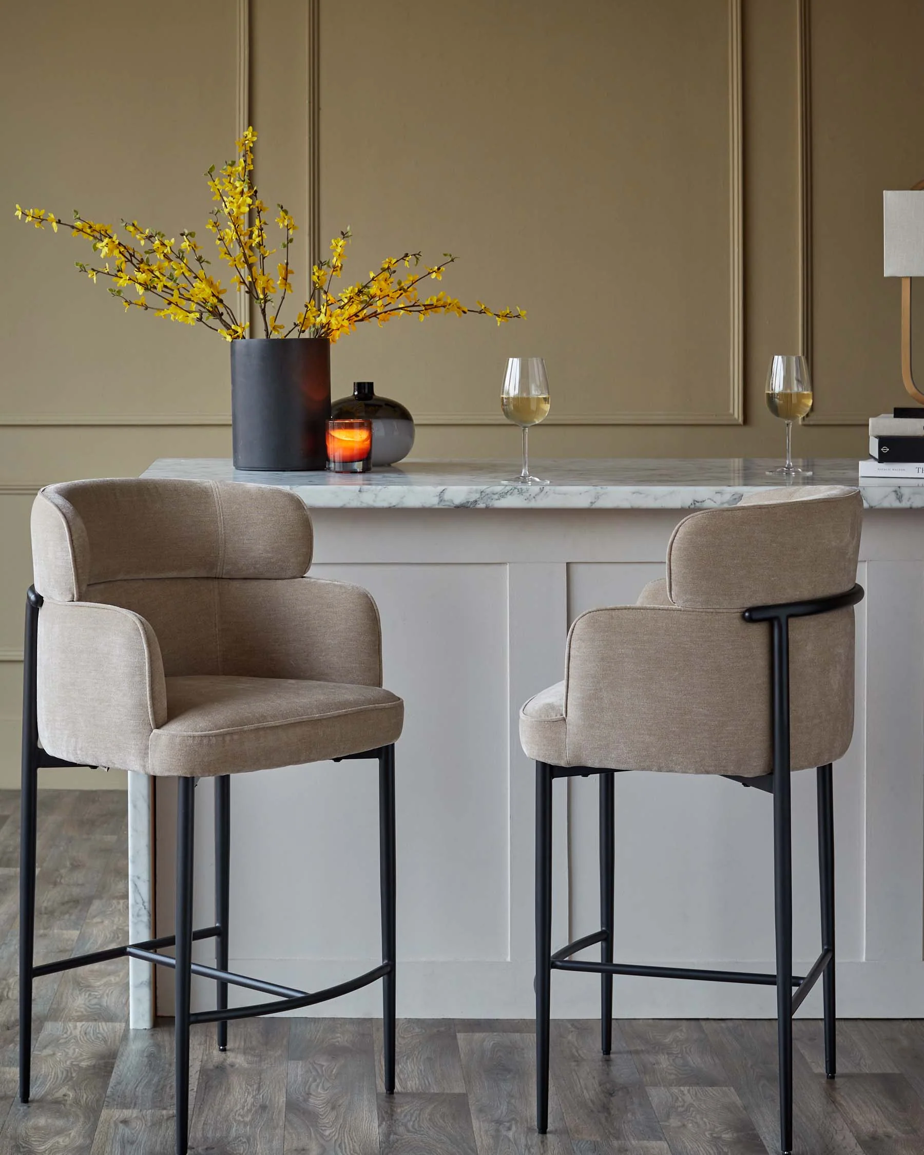 Felix champagne chenille bar stool - Image 4