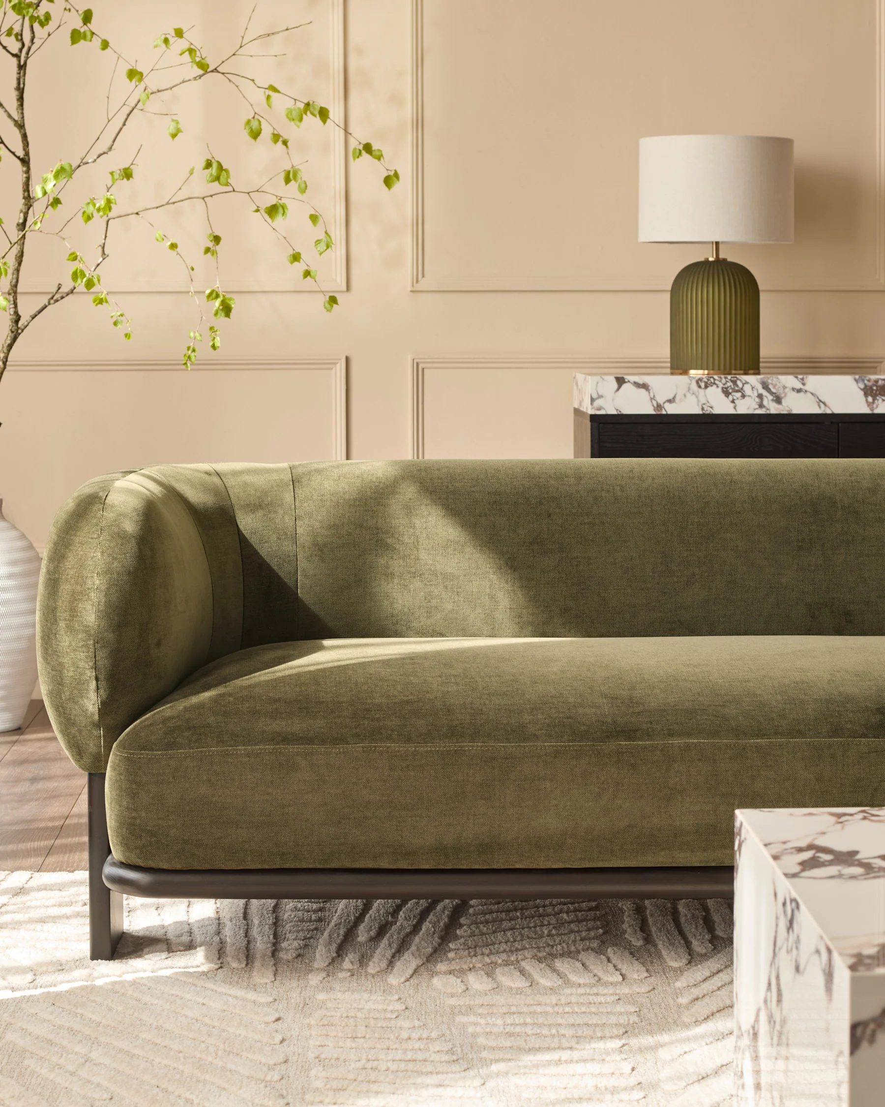Florence olive green fabric 2 seater sofa - Image 6