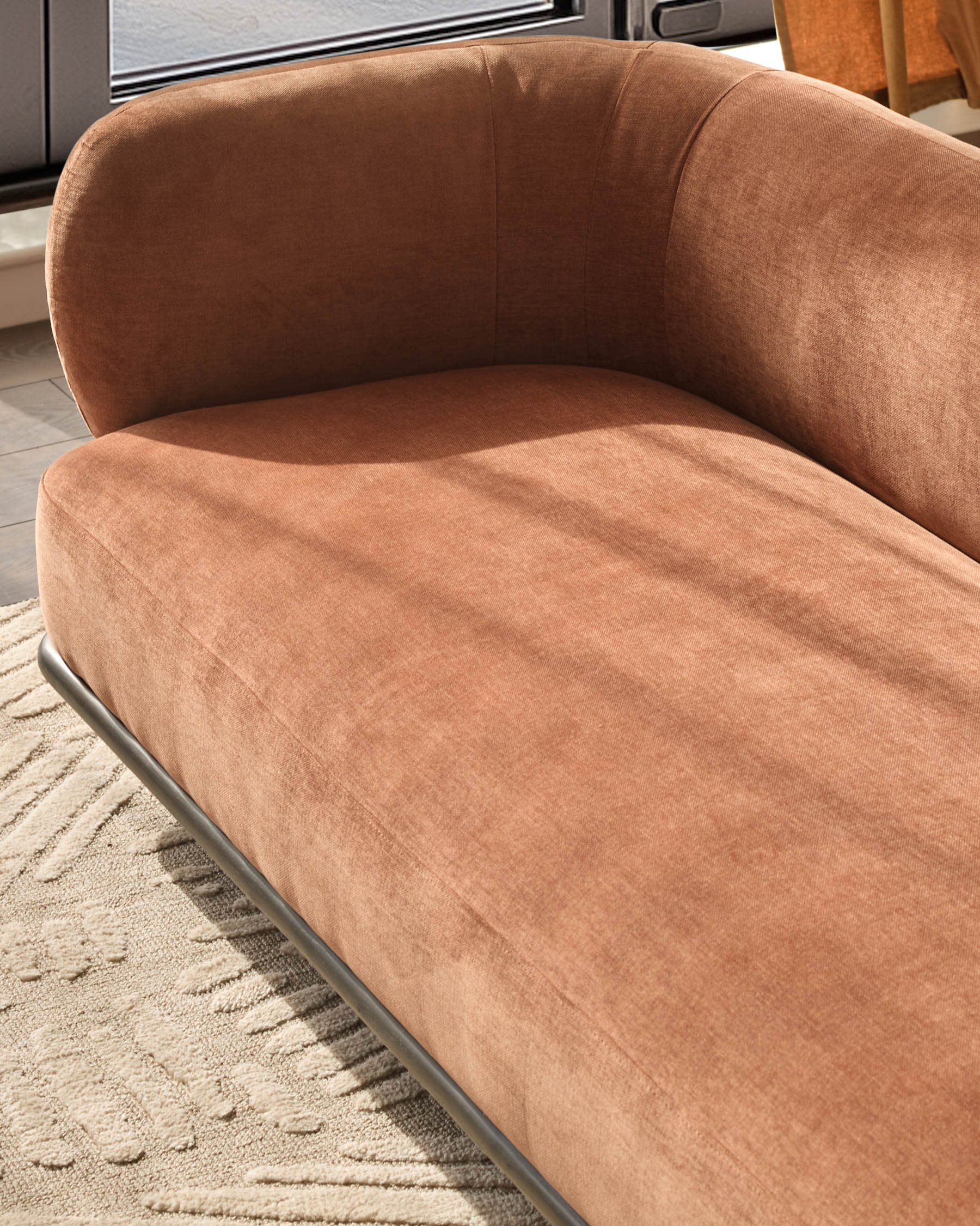 Florence apricot chenille with dark wood 3 seater sofa - Image 4