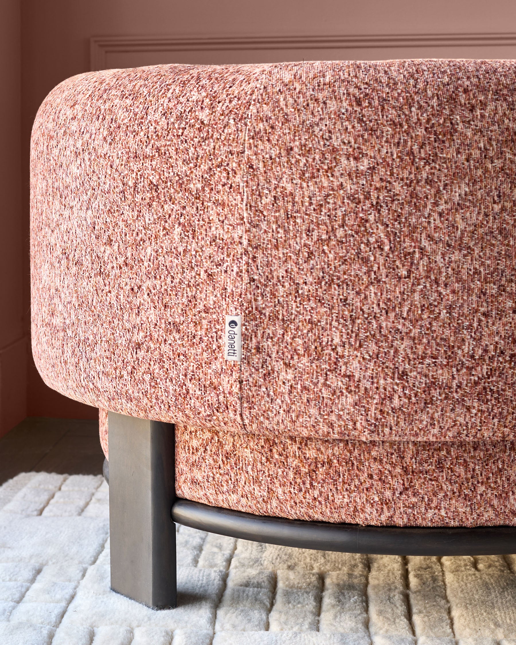 Florence toffee red chenille dark wood armchair - Image 3