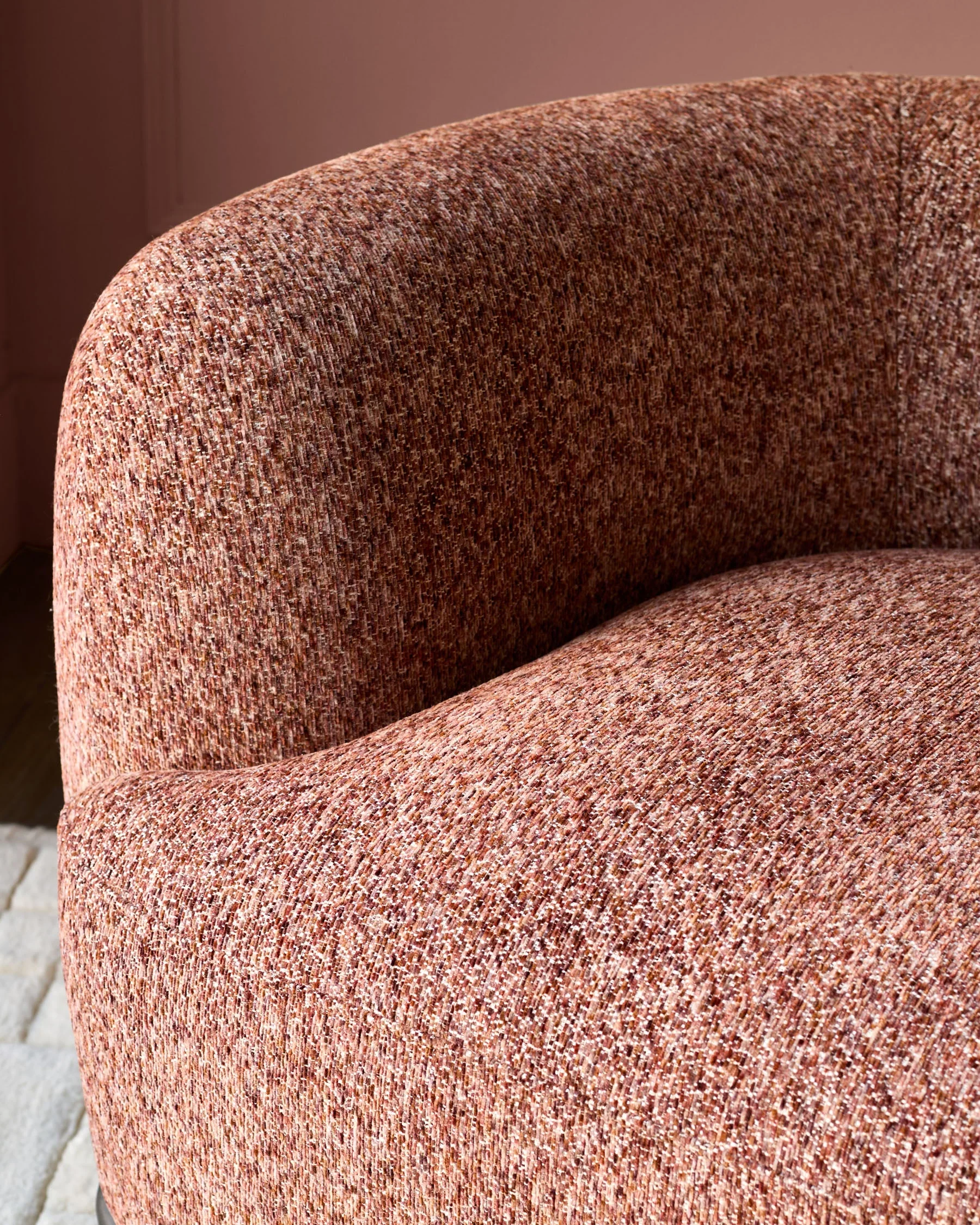 Florence toffee red chenille dark wood armchair - Image 9