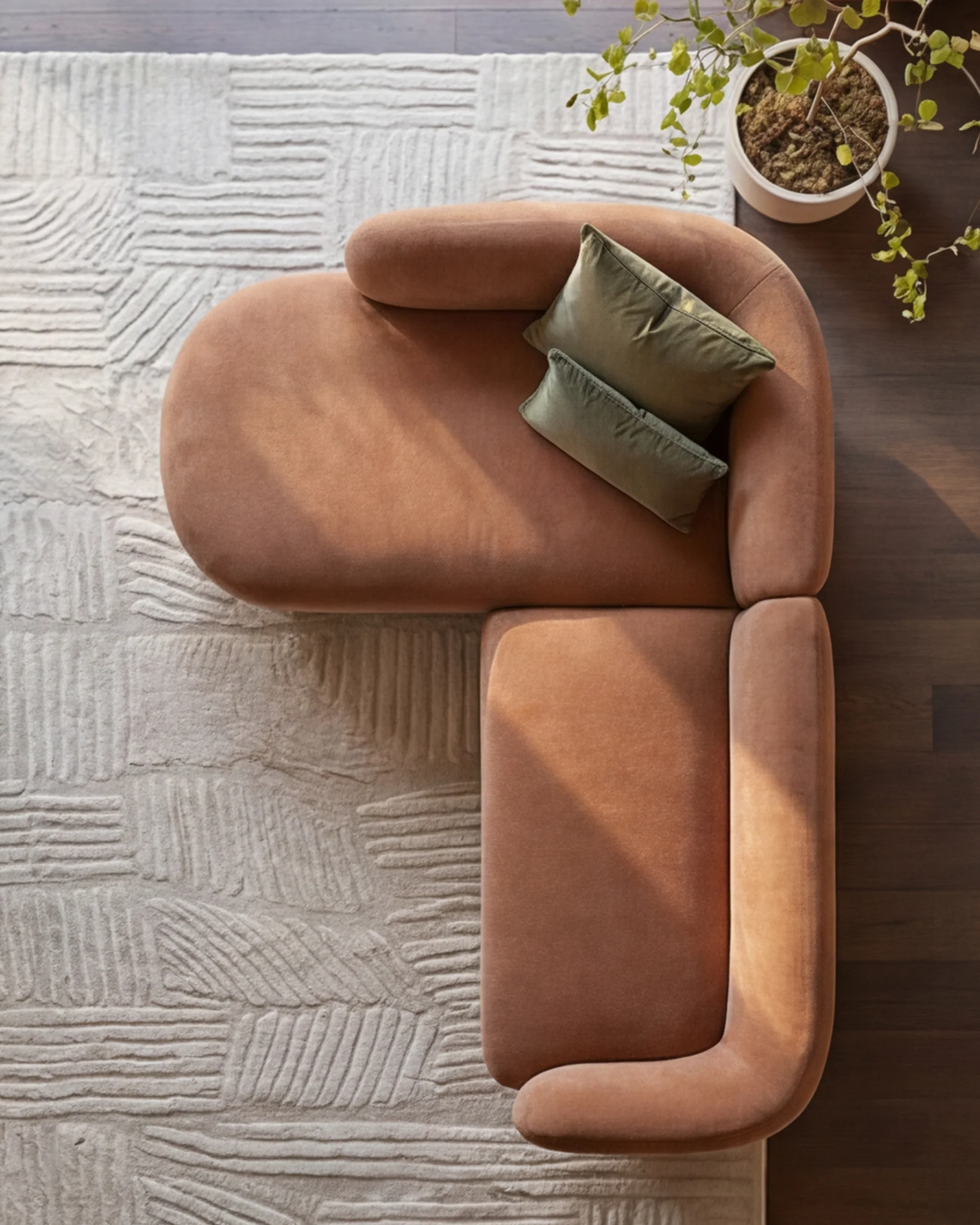 Florence apricot fabric with dark wood left hand facing chaise sofa - Image 4