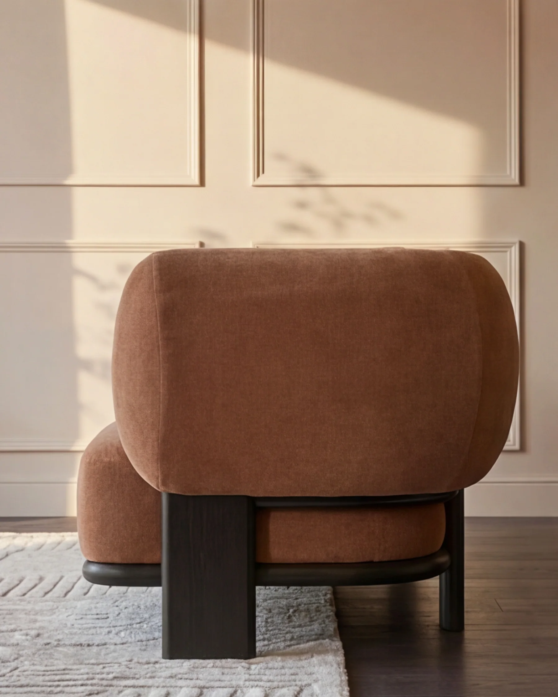 Florence apricot fabric with dark wood left hand facing chaise sofa - Image 7