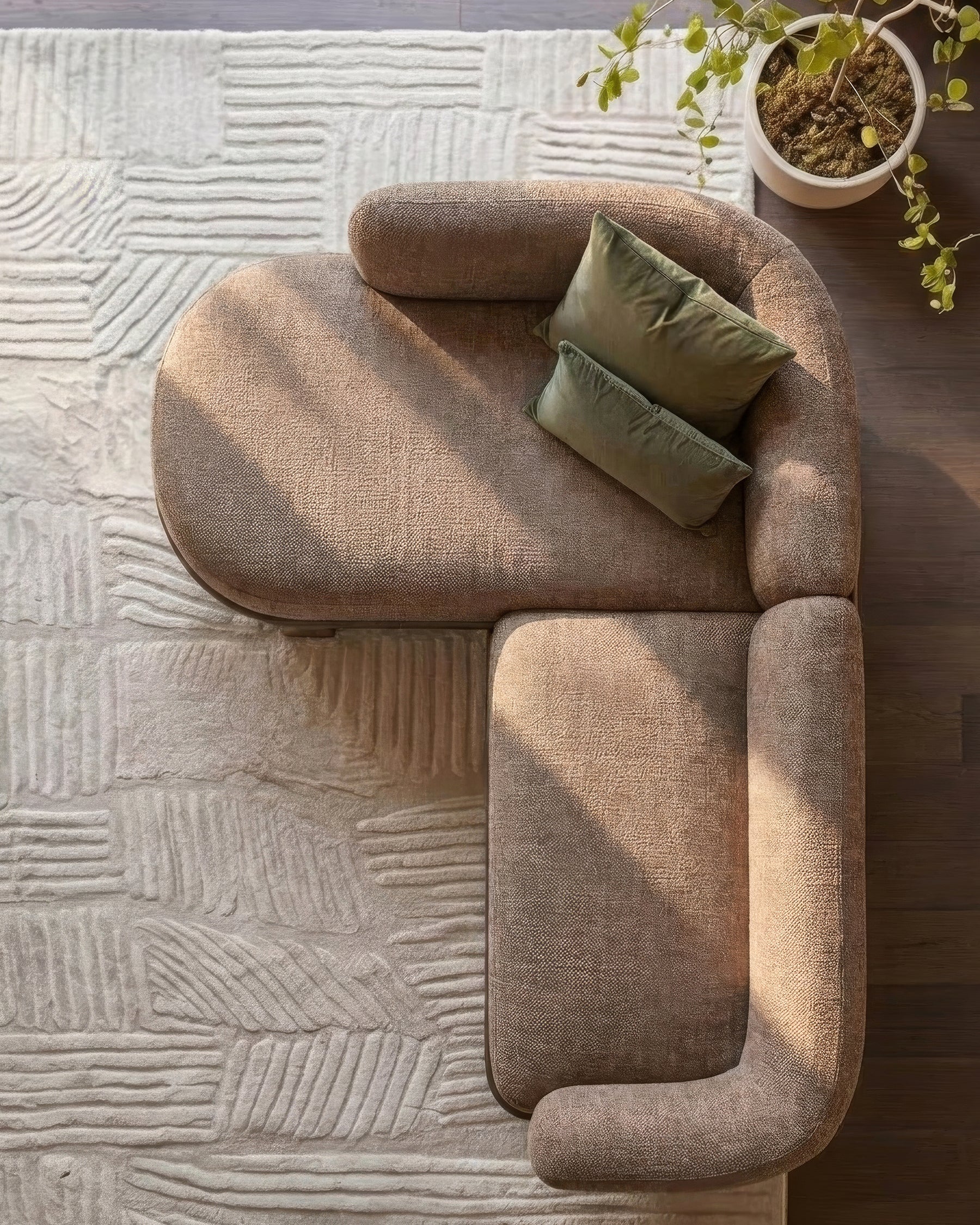 Florence mocha fabric with dark wood left hand facing chaise sofa - Image 4