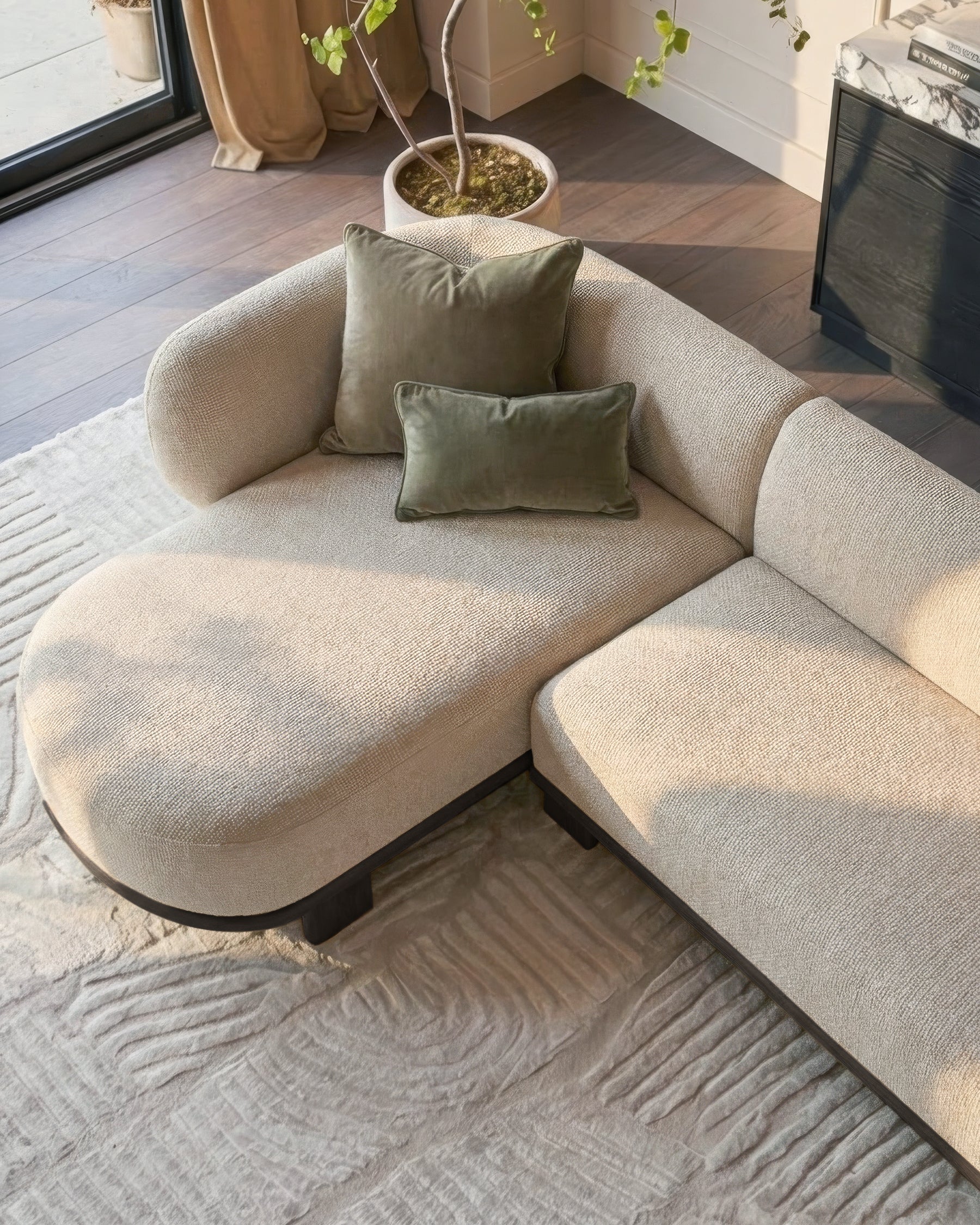 Florence natural fabric with dark wood left hand facing chaise sofa - Image 2