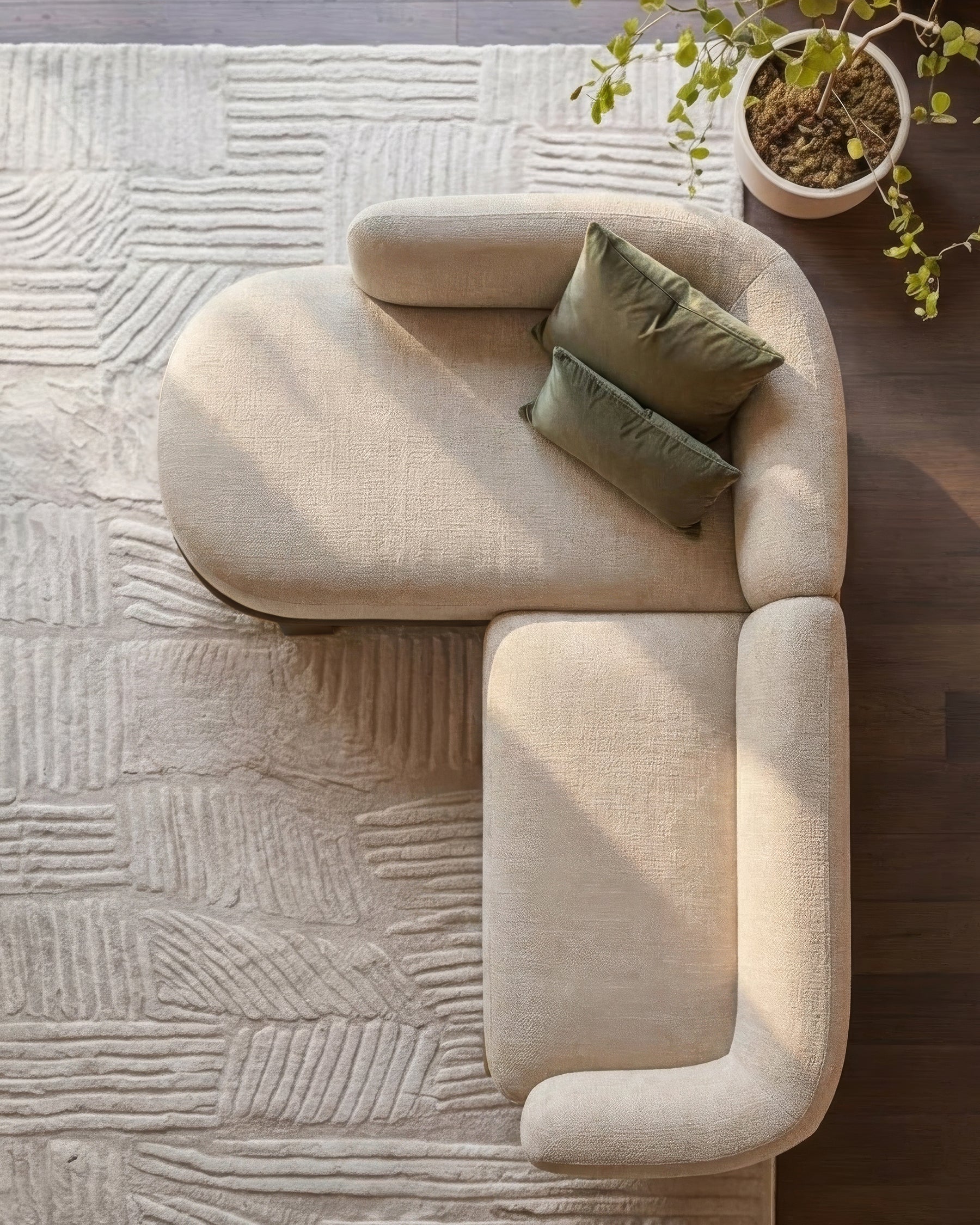 Florence natural fabric with dark wood left hand facing chaise sofa - Image 4
