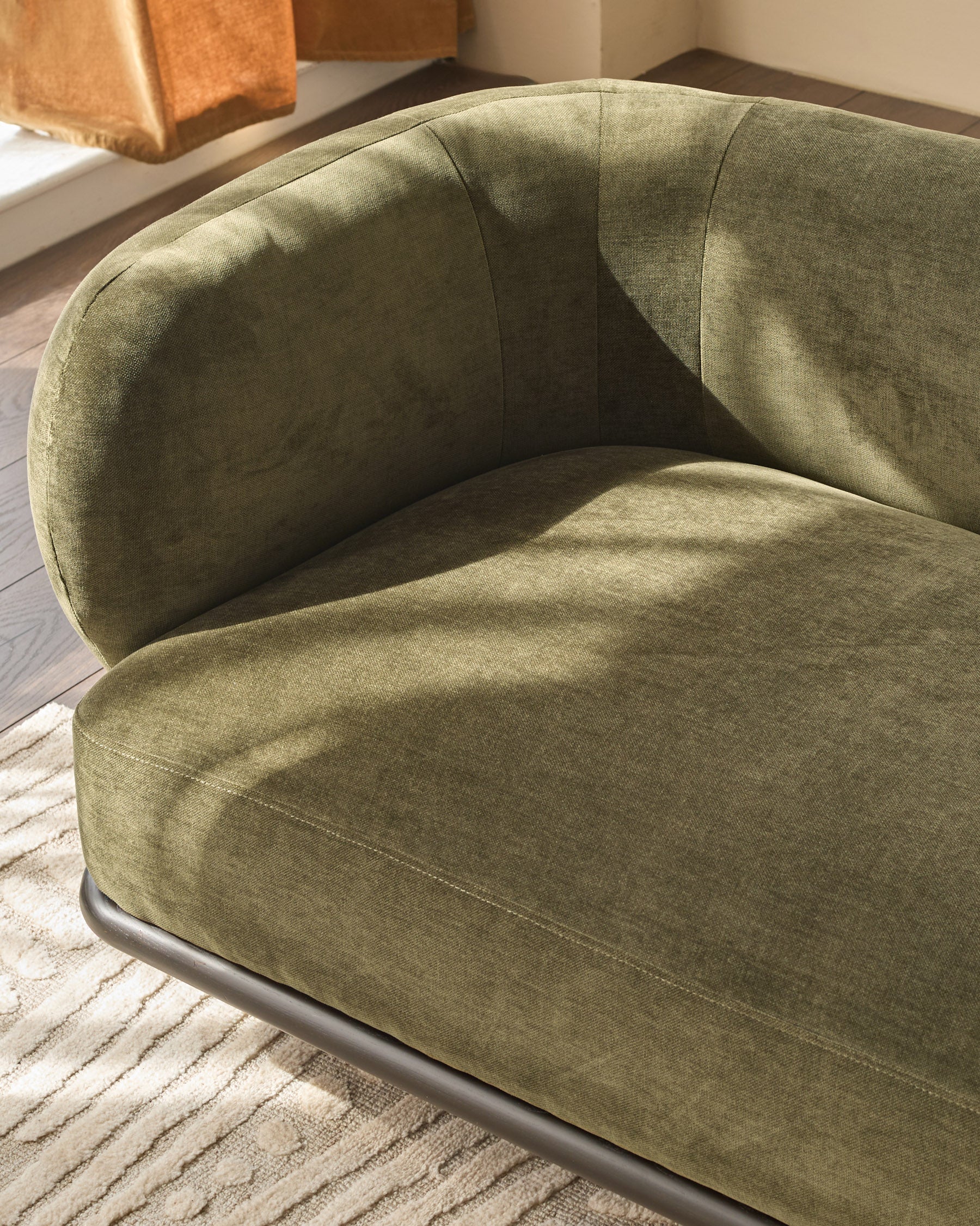 Florence olive green fabric with dark wood left hand facing chaise sofa - Image 9