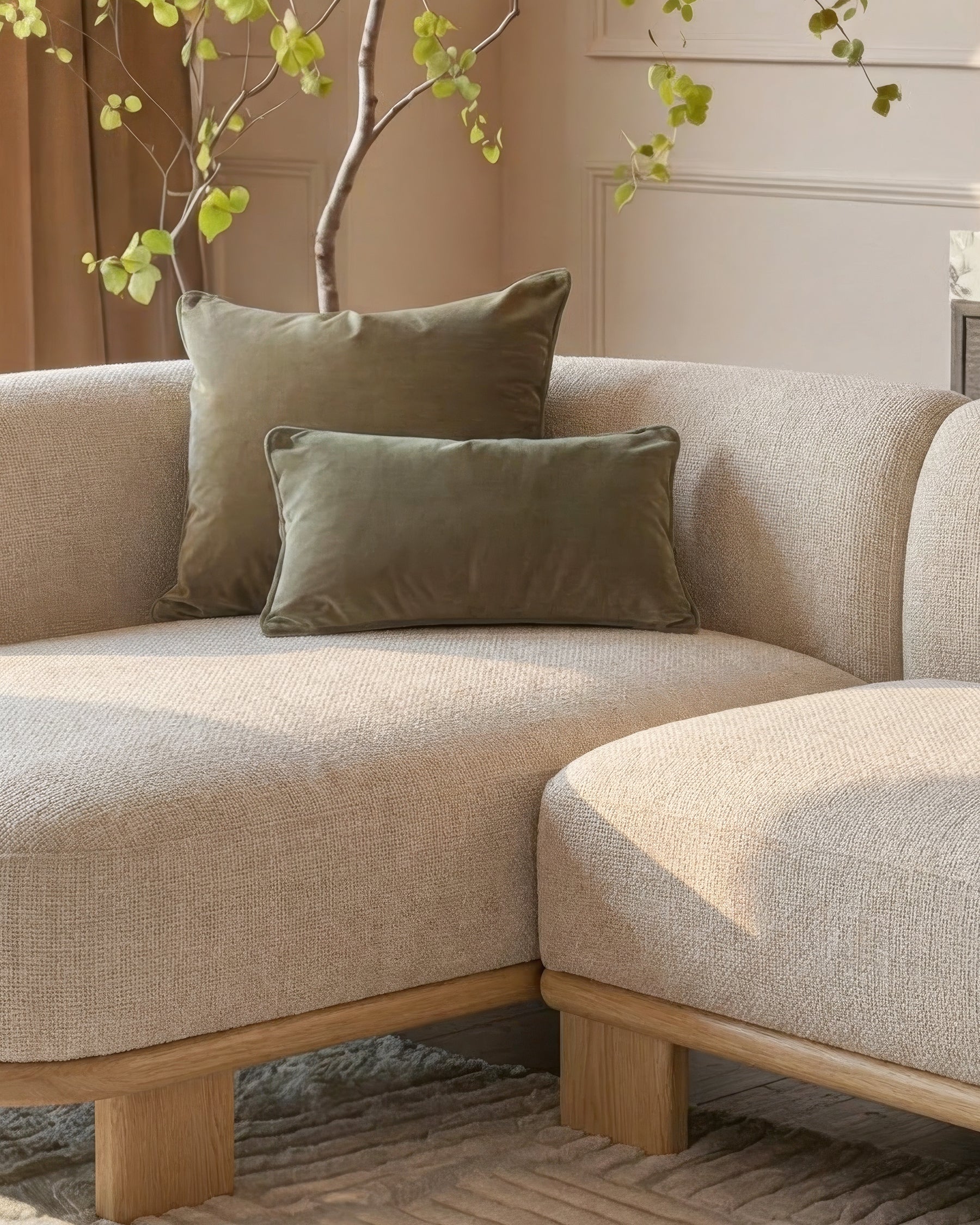 Florence natural fabric with light wood left hand facing chaise sofa - Image 7