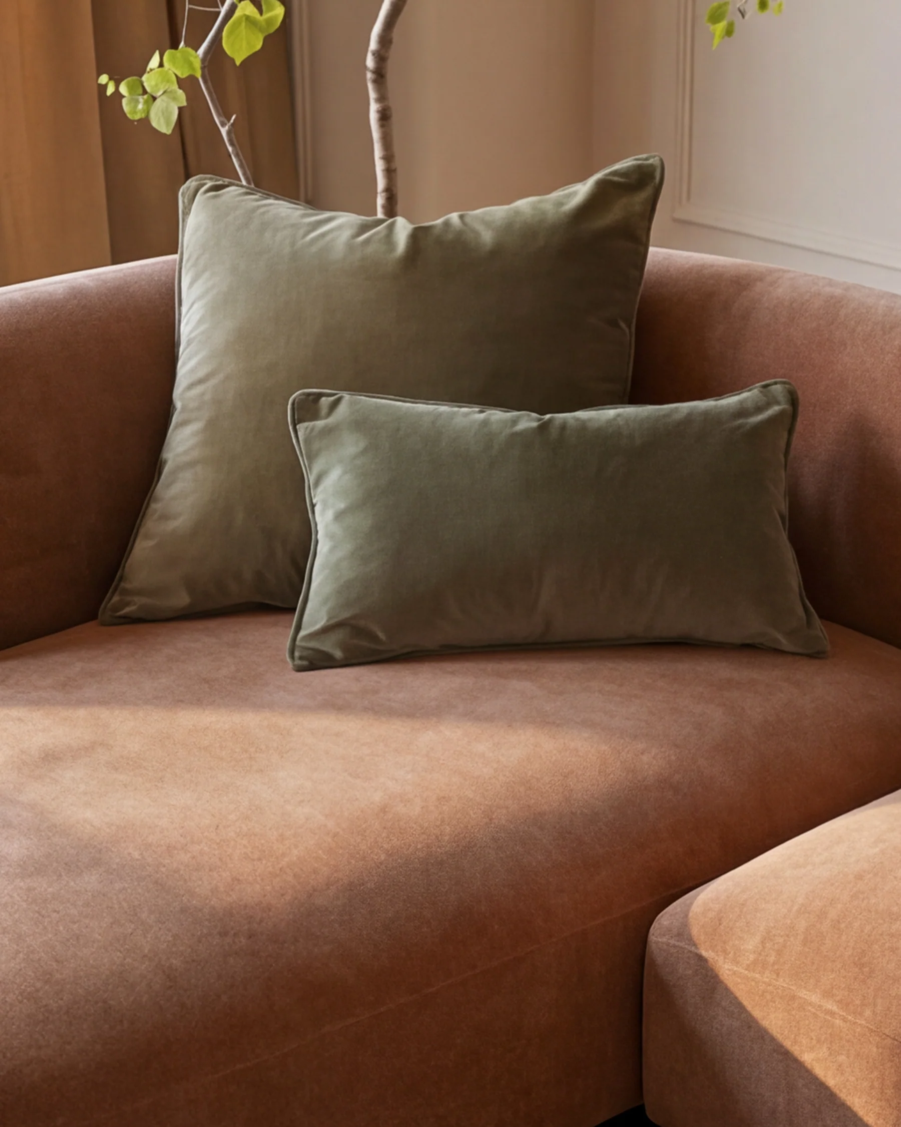 Florence apricot fabric with dark wood left hand facing small corner sofa - Image 4