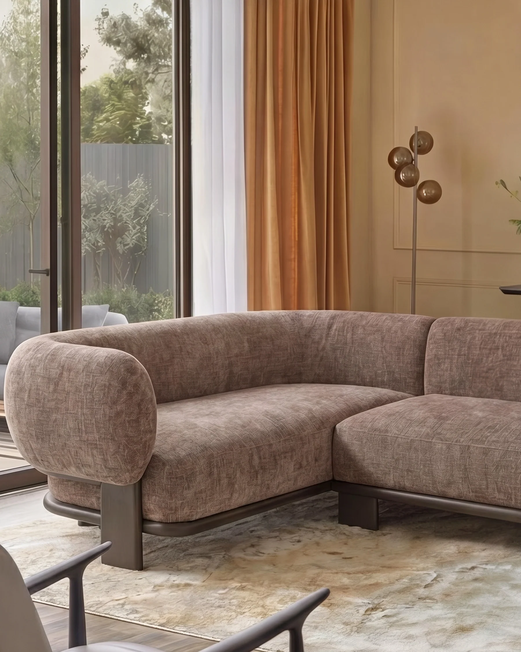 Florence mocha fabric with dark wood left hand facing small corner sofa - Image 2