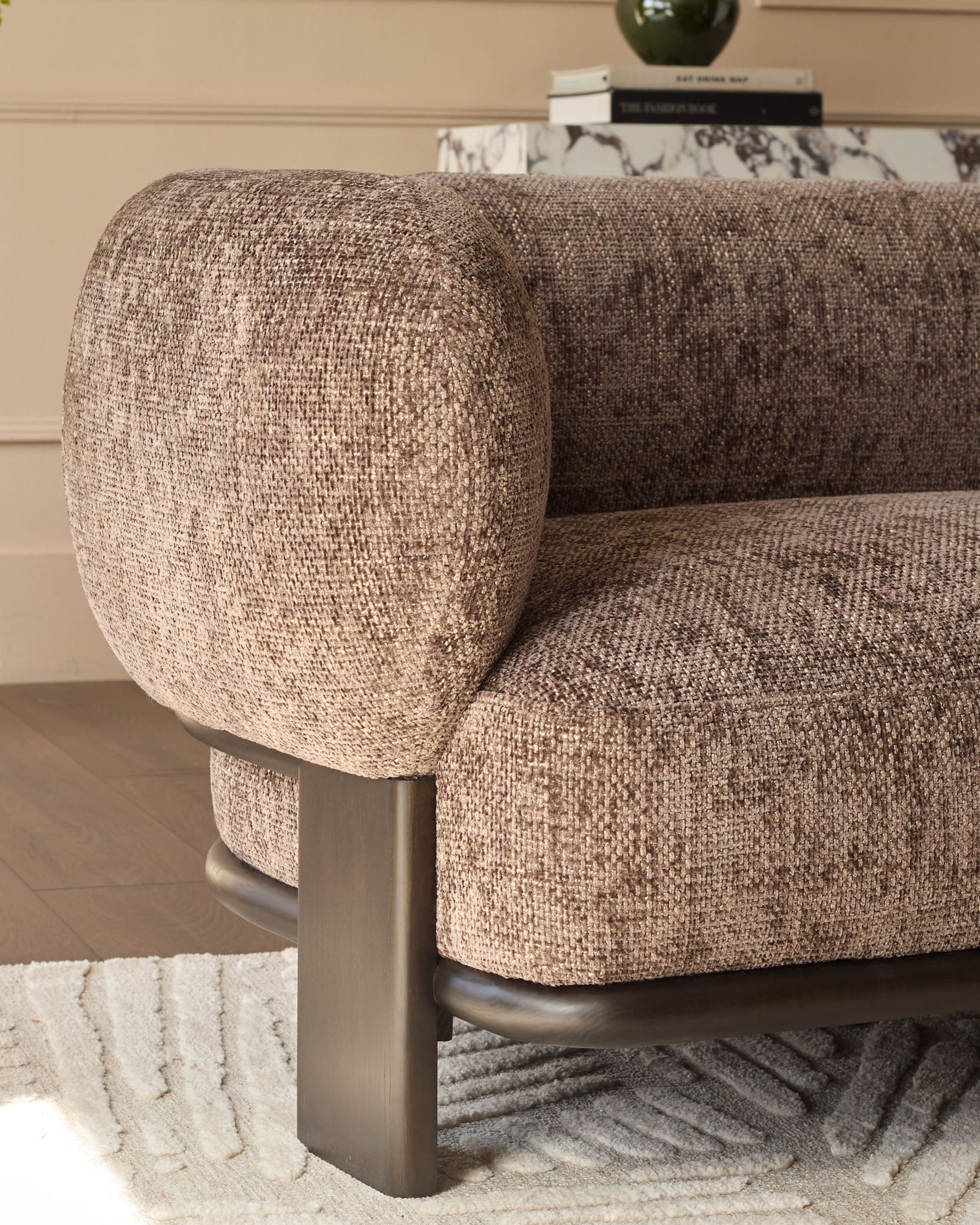 Florence mocha fabric with dark wood left hand facing small corner sofa - Image 5