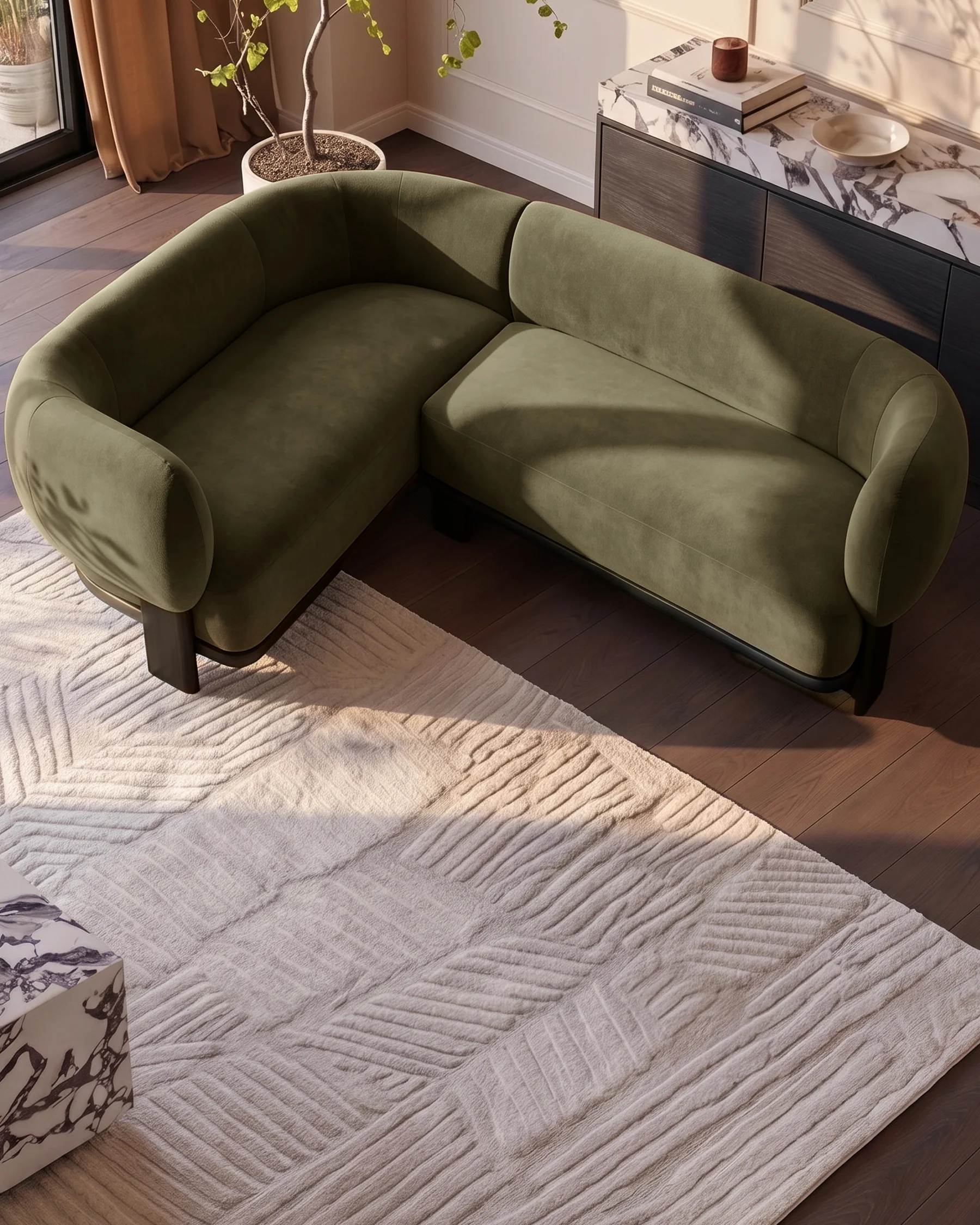 Florence olive green fabric with dark wood left hand facing small corner sofa - Image 3