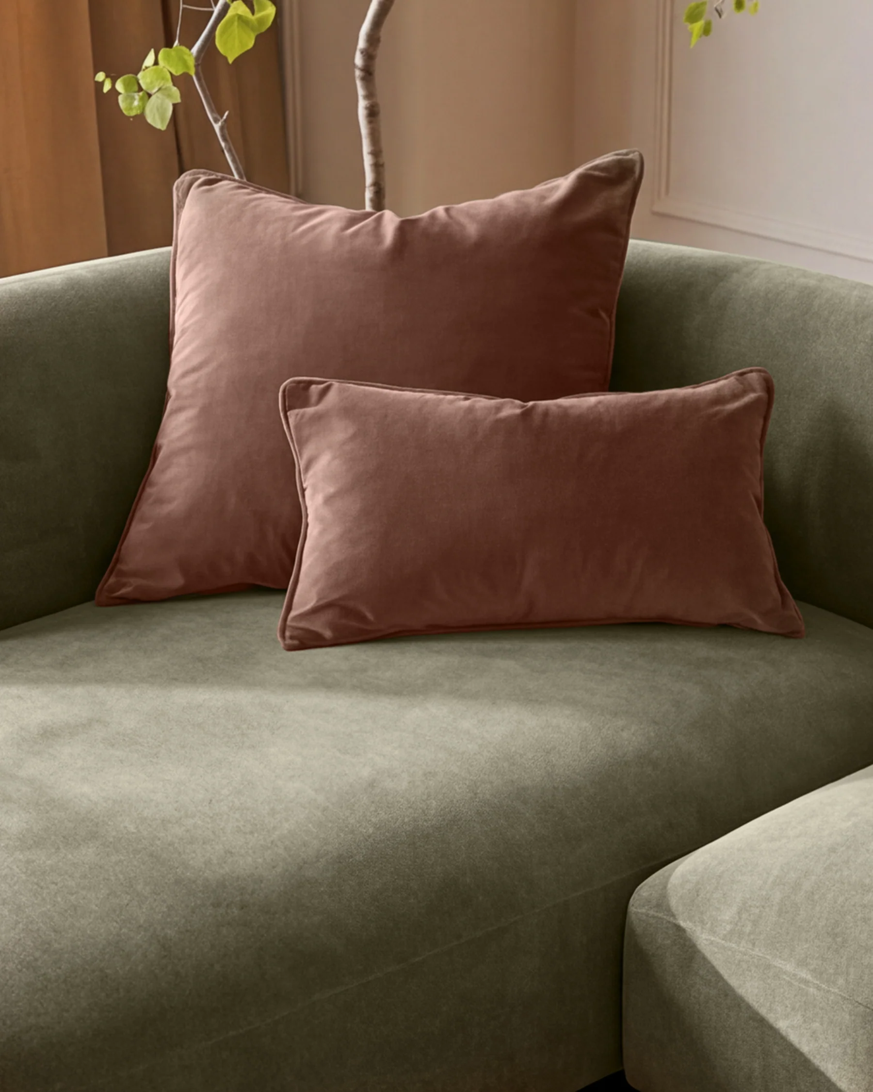 Florence olive green fabric with dark wood left hand facing small corner sofa - Image 5