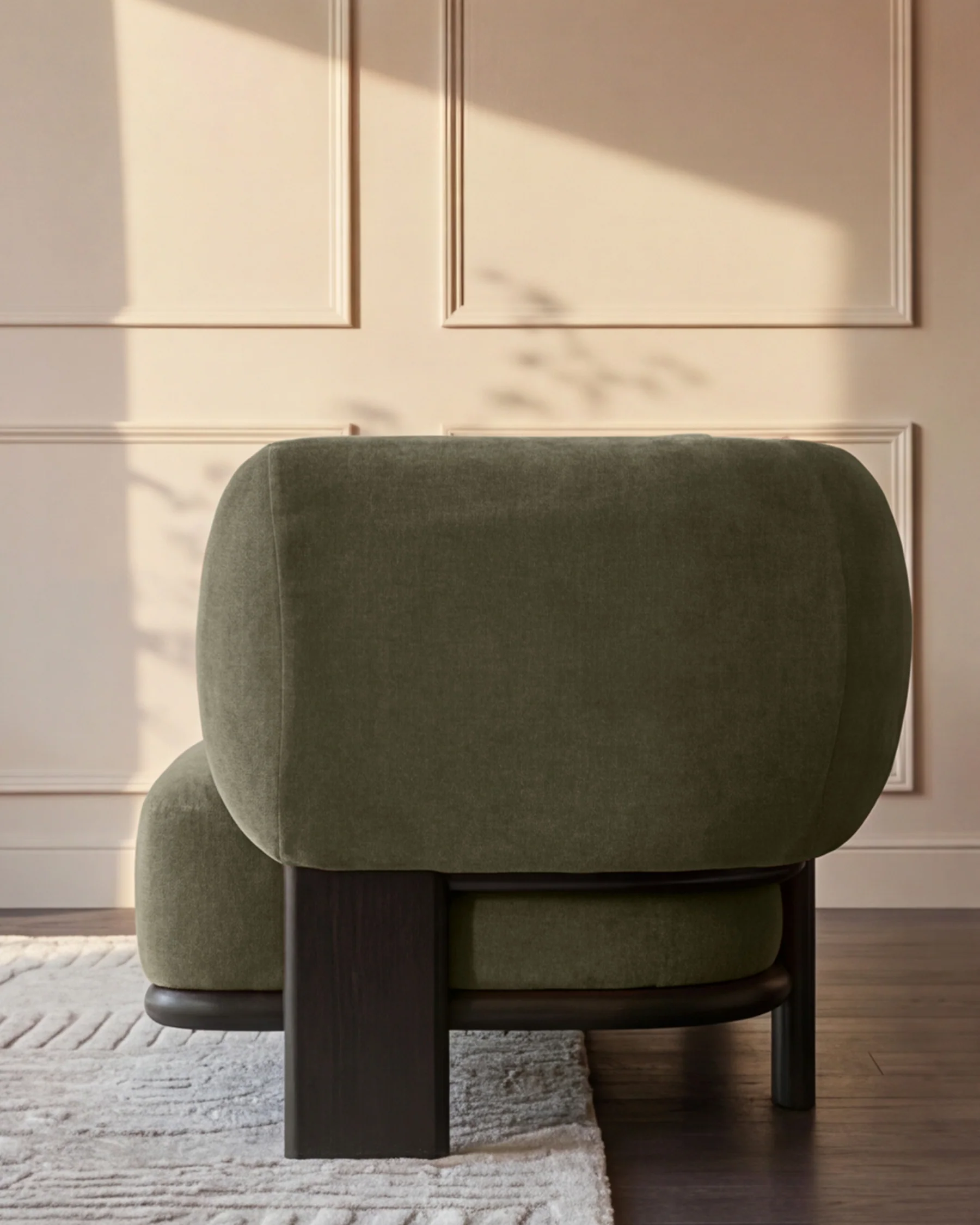 Florence olive green fabric with dark wood left hand facing small corner sofa - Image 6