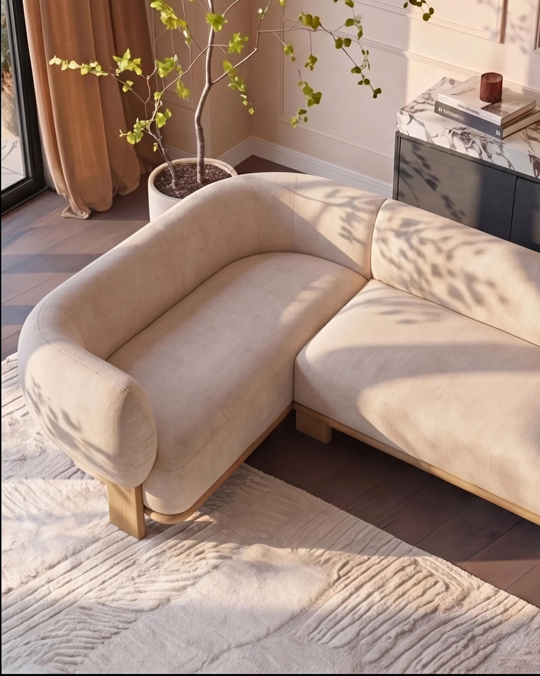 Florence natural fabric with light wood left hand facing small corner sofa - Image 2