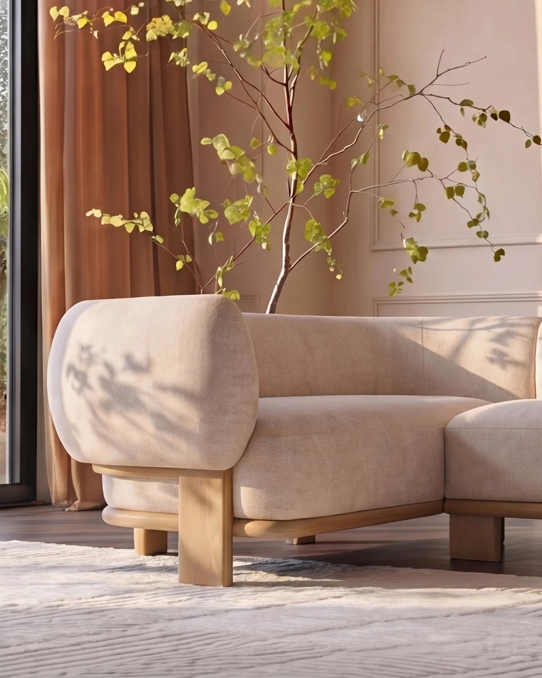 Florence natural fabric with light wood left hand facing small corner sofa - Image 7