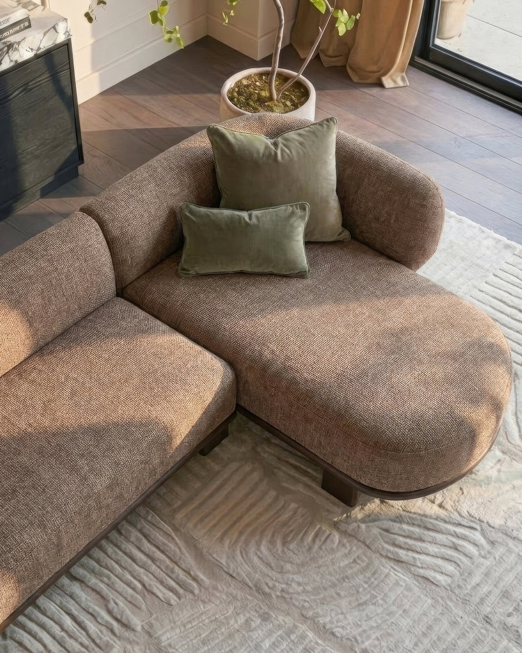 Florence mocha fabric with dark wood right hand facing chaise sofa - Image 2
