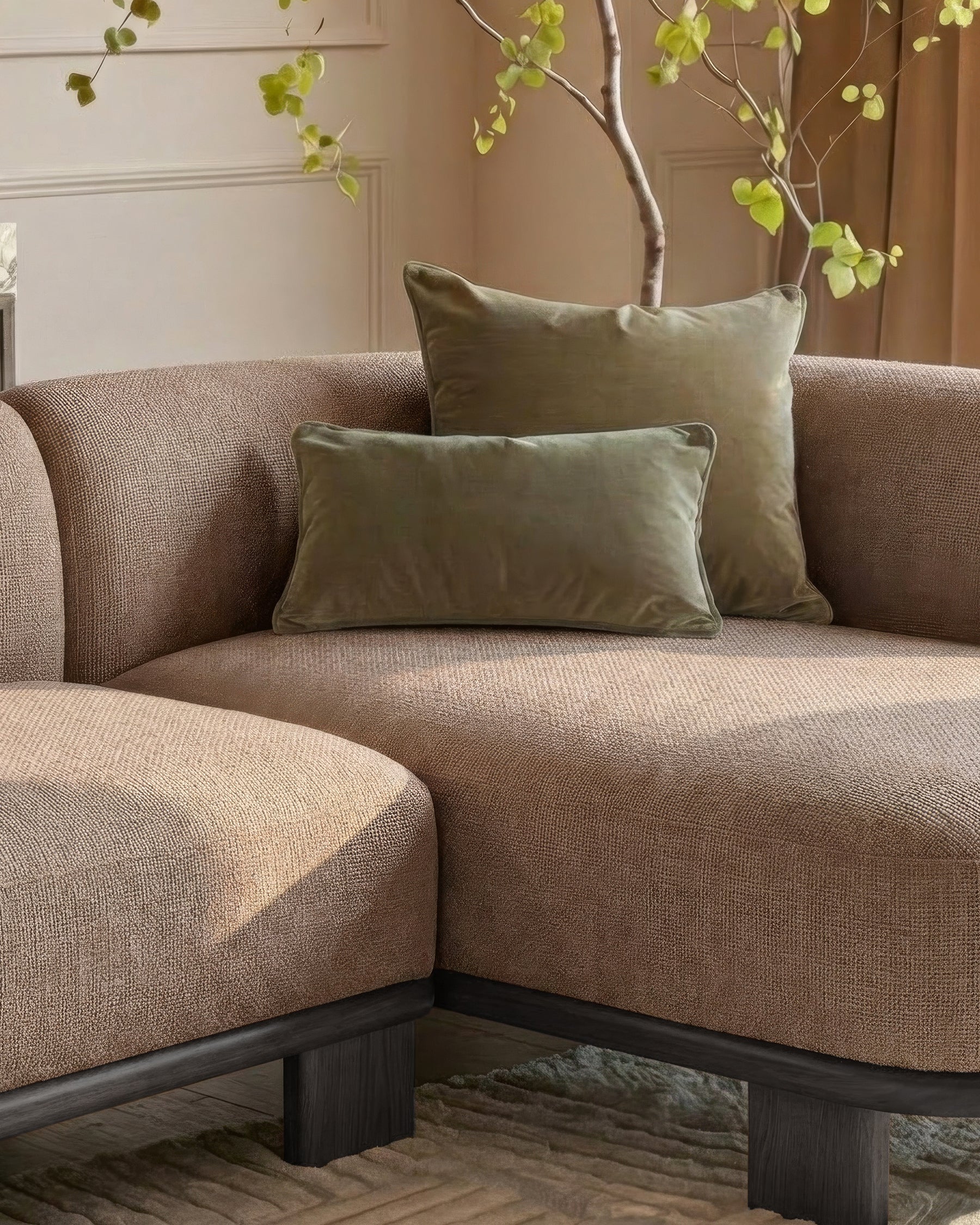 Florence mocha fabric with dark wood right hand facing chaise sofa - Image 7