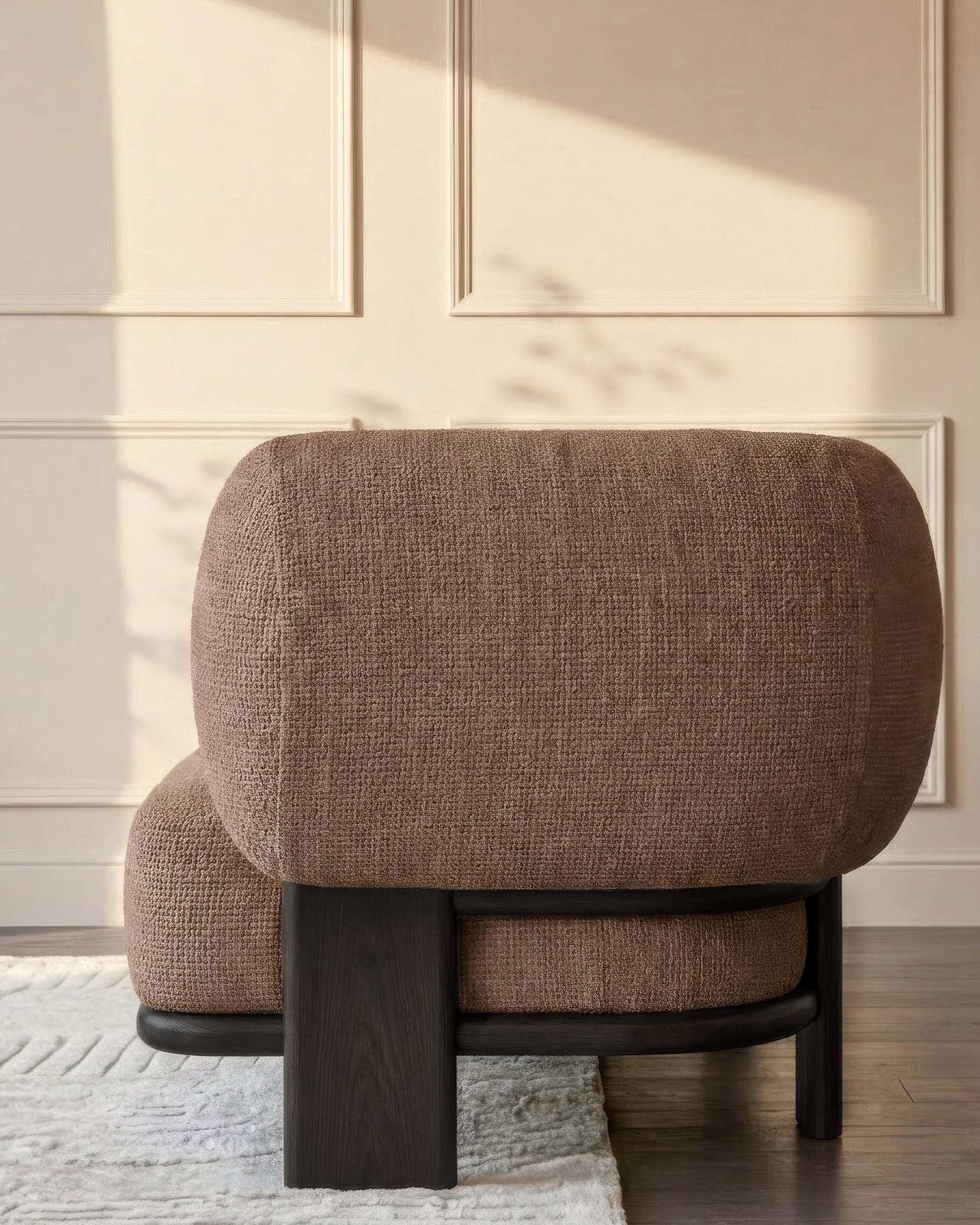 Florence mocha fabric with dark wood left hand facing chaise sofa - Image 9