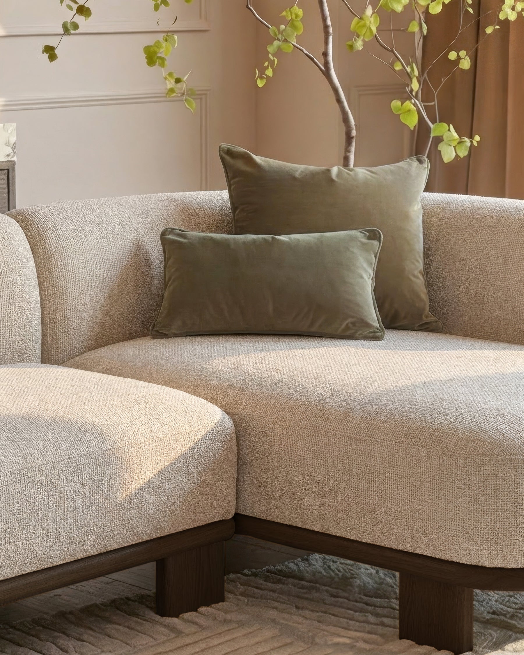 Florence natural fabric with dark wood right hand facing chaise sofa - Image 7
