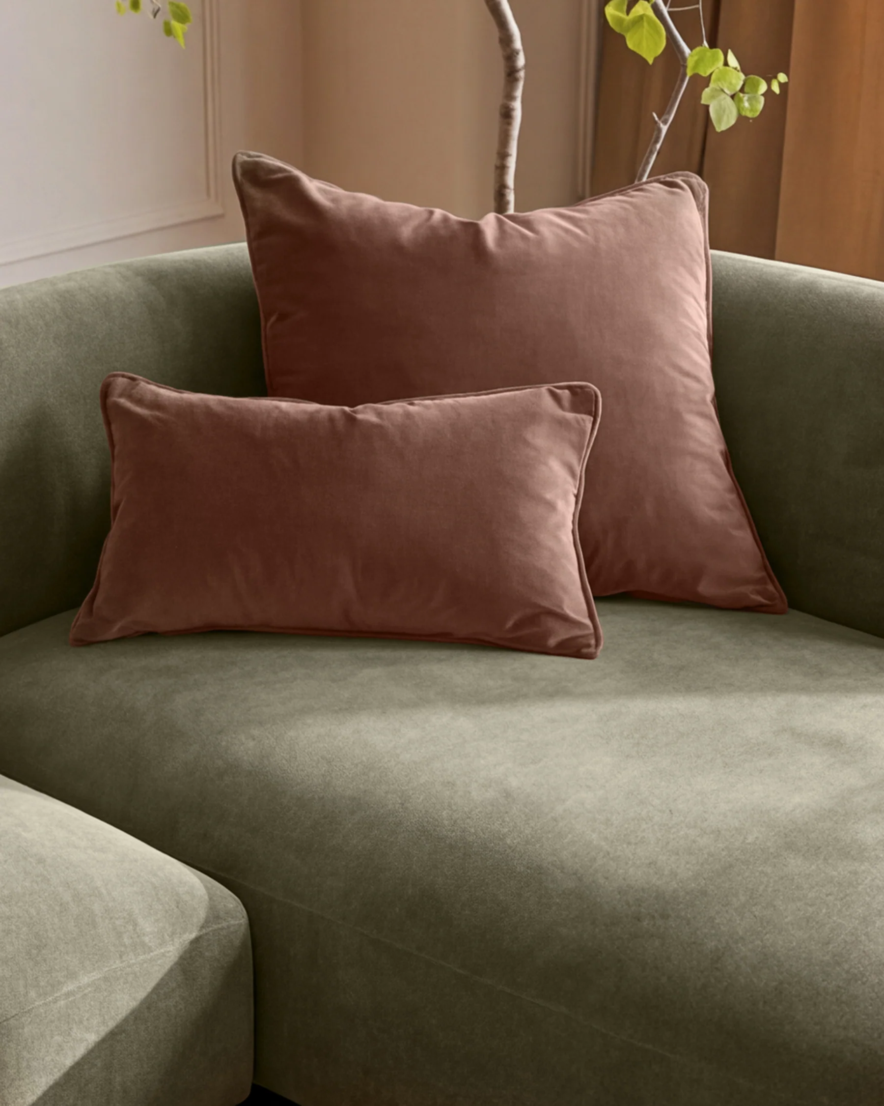 Florence olive green fabric with dark wood right hand facing chaise sofa - Image 6