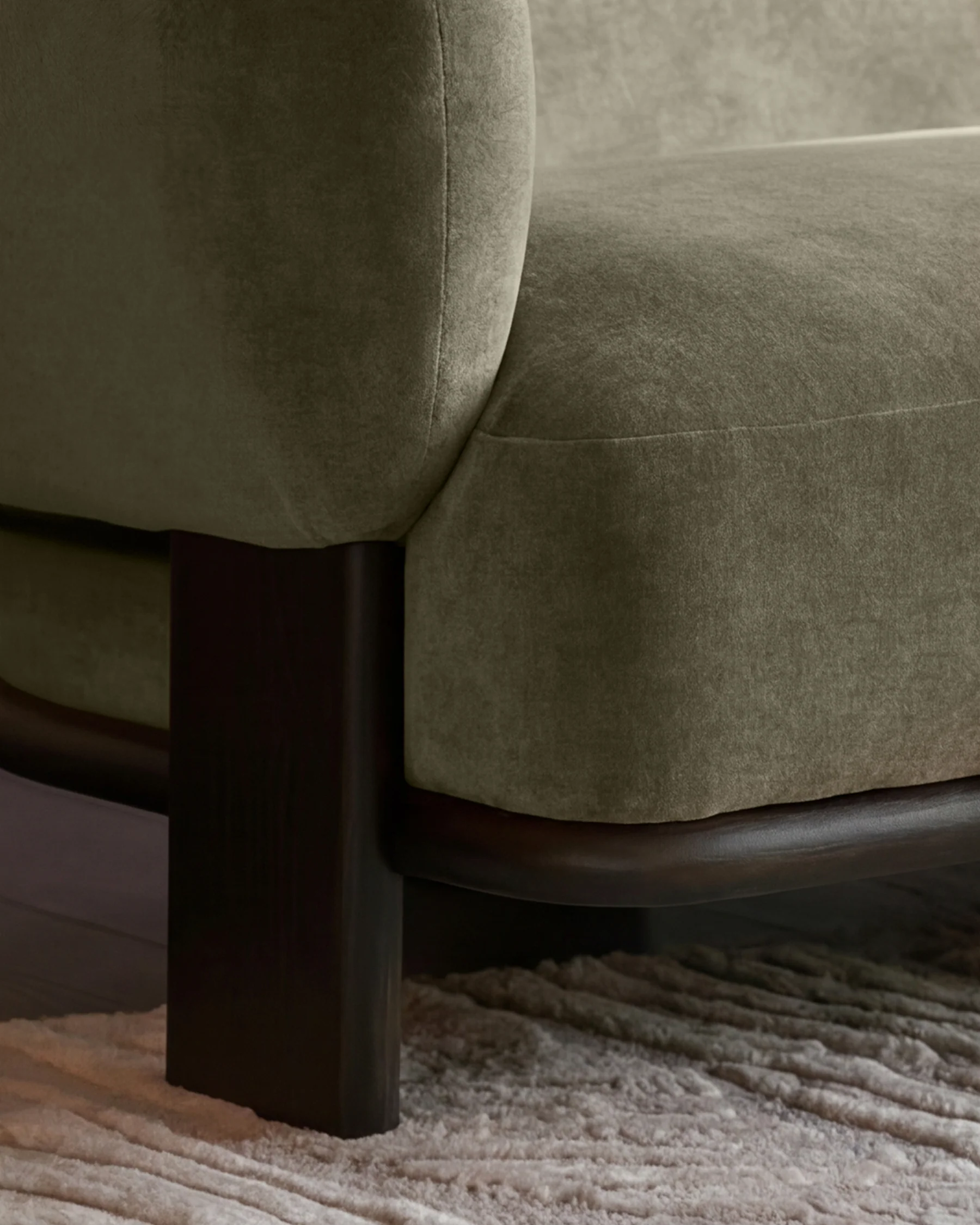 Florence olive green fabric with dark wood right hand facing chaise sofa - Image 8