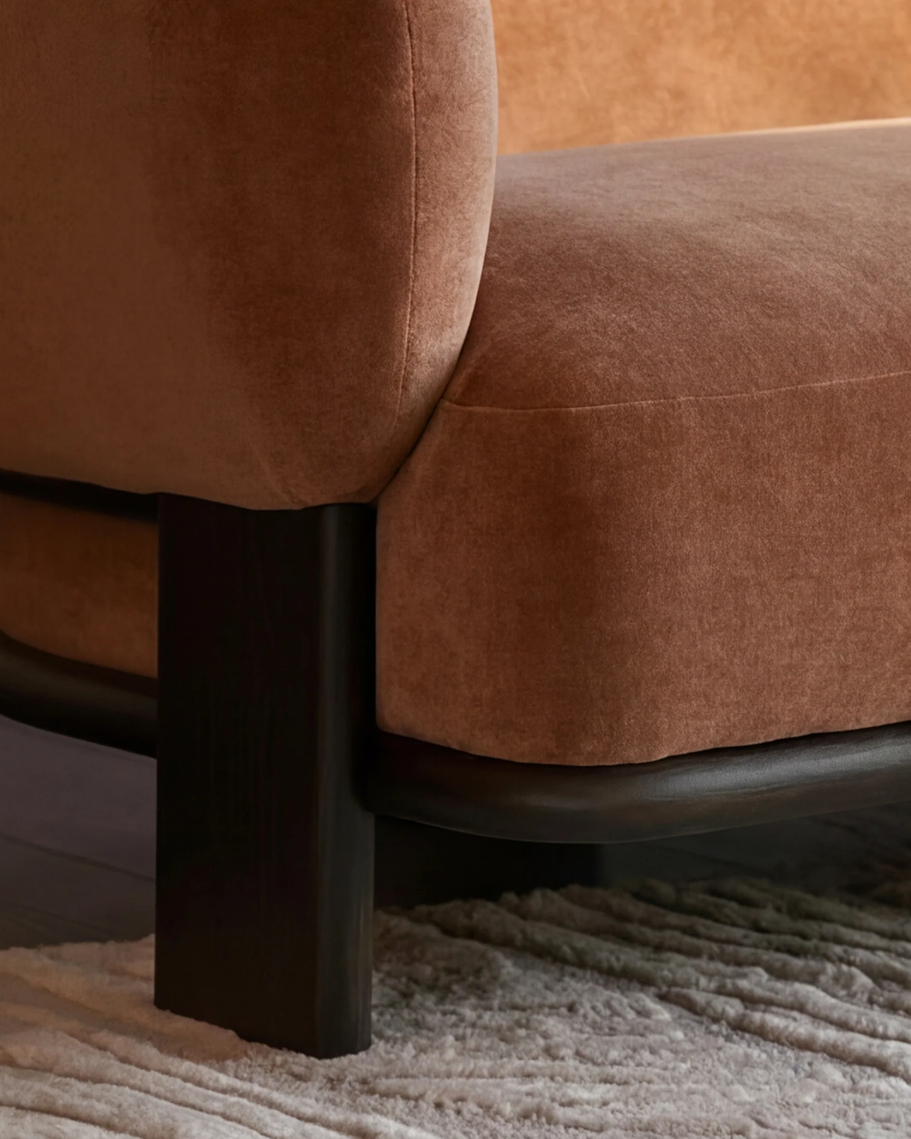Florence apricot fabric with dark wood right hand facing small corner sofa - Image 6