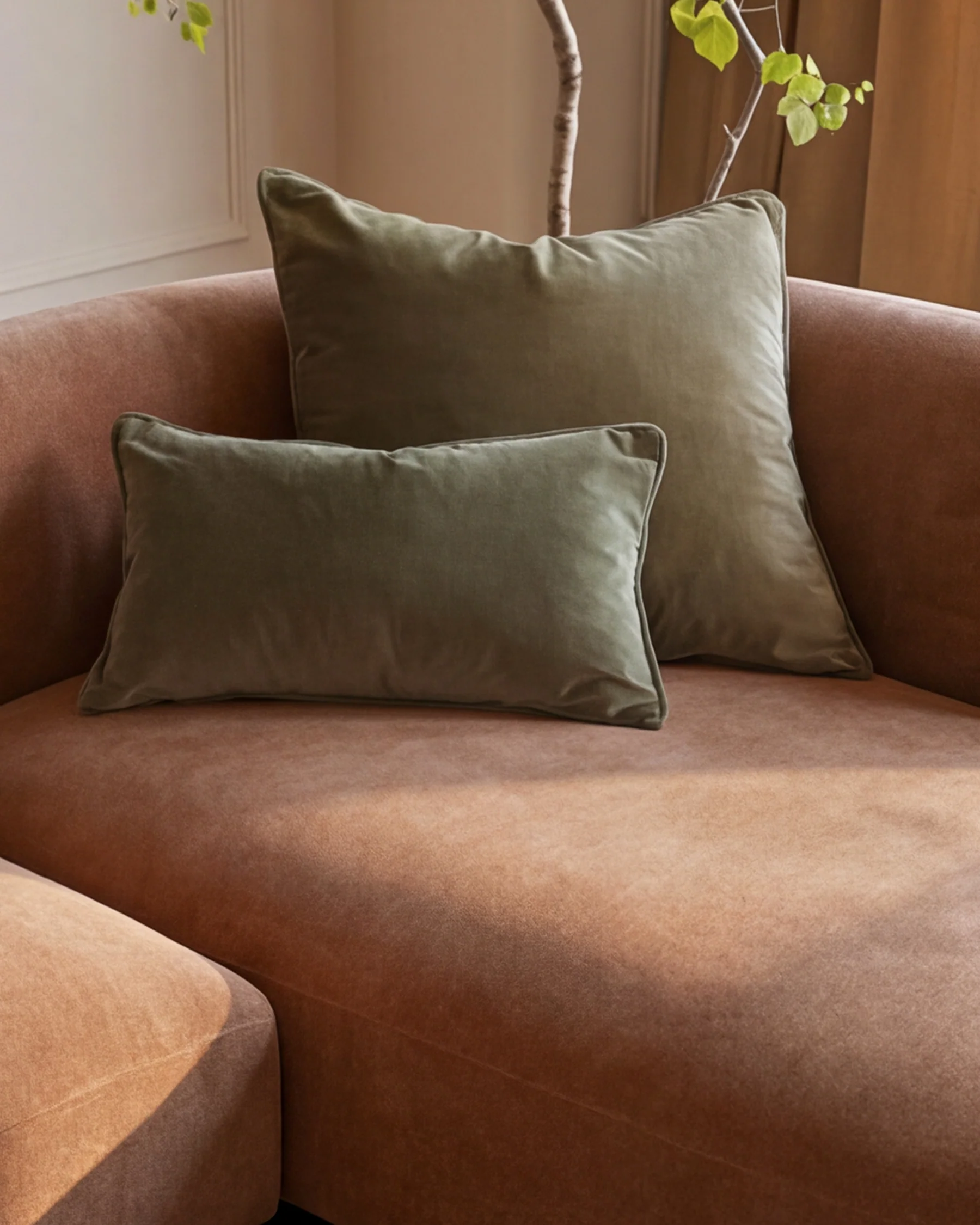 Florence apricot fabric with dark wood right hand facing small corner sofa - Image 8