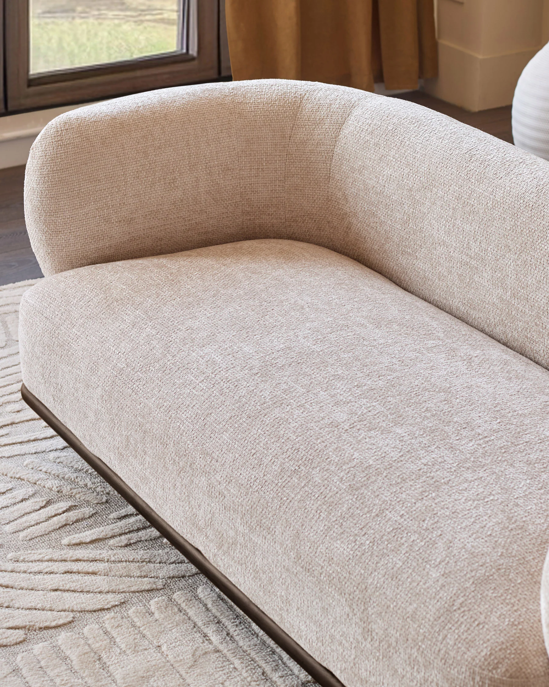 Florence natural fabric with dark wood right hand facing small corner sofa - Image 2