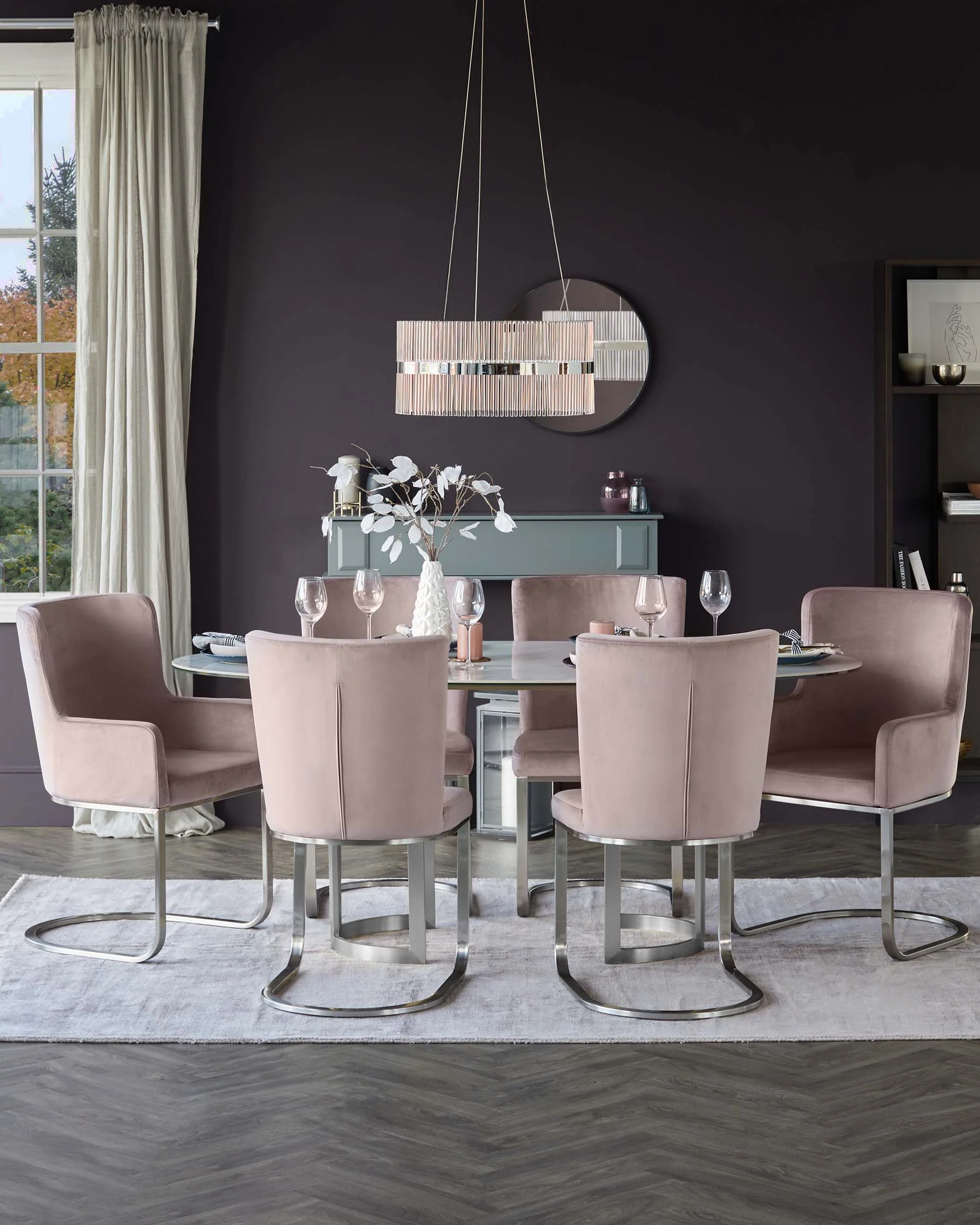 Form Blush Pink Velvet And Brushed Steel Dining Chair - Image 3