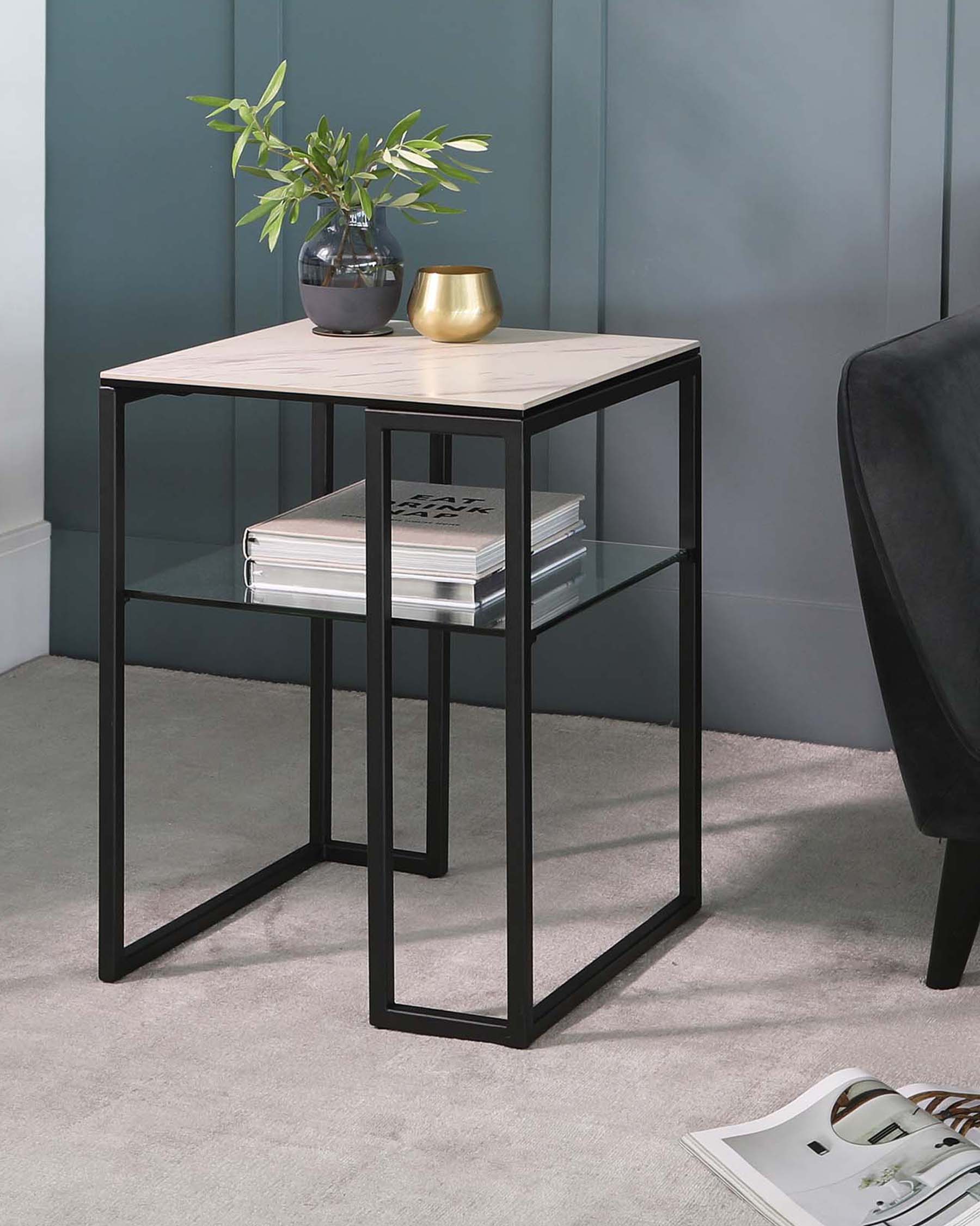 Georgia White Marbled Ceramic Side Table