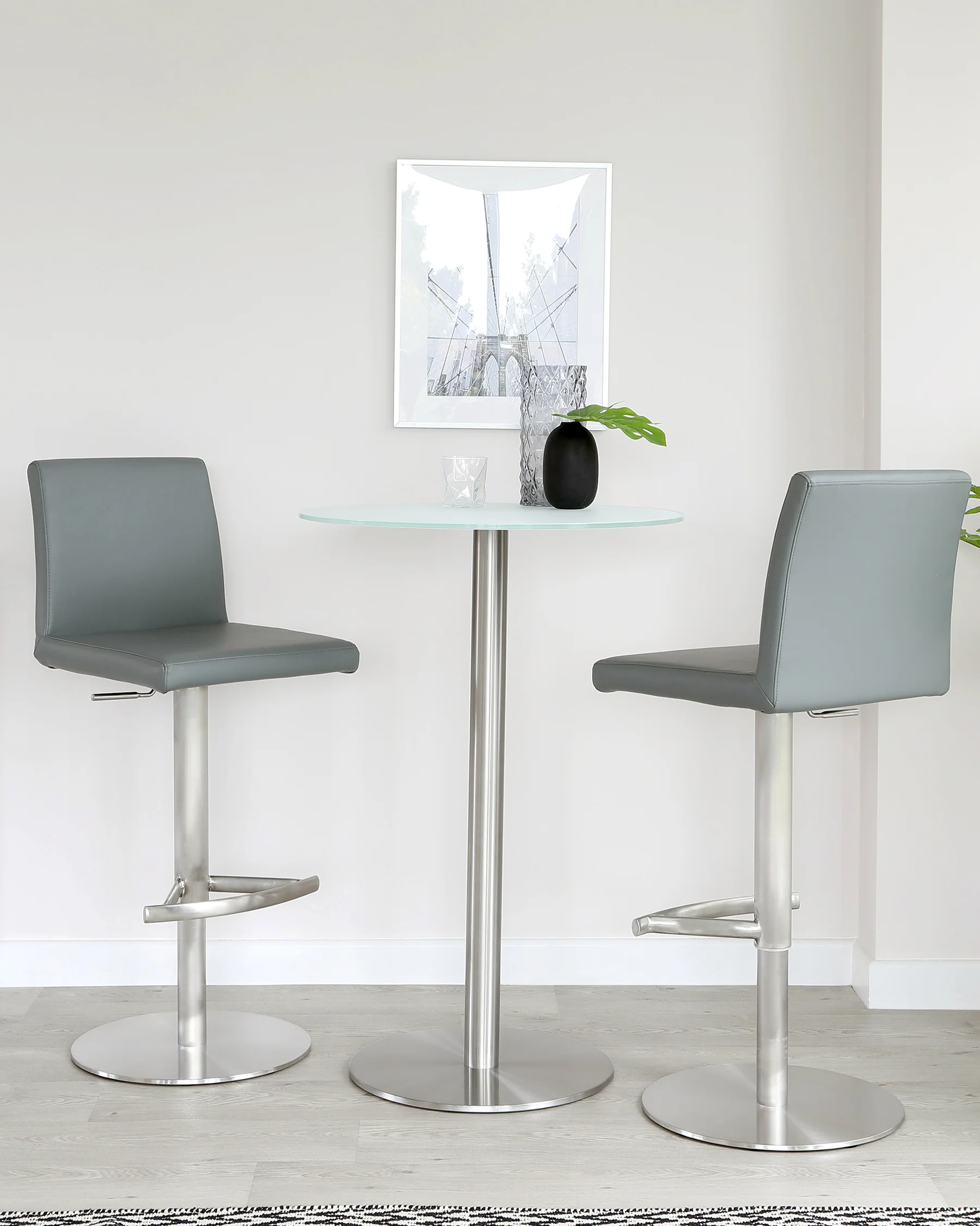 Grande White Frosted Glass 2 Seater Bar Table - Image 4