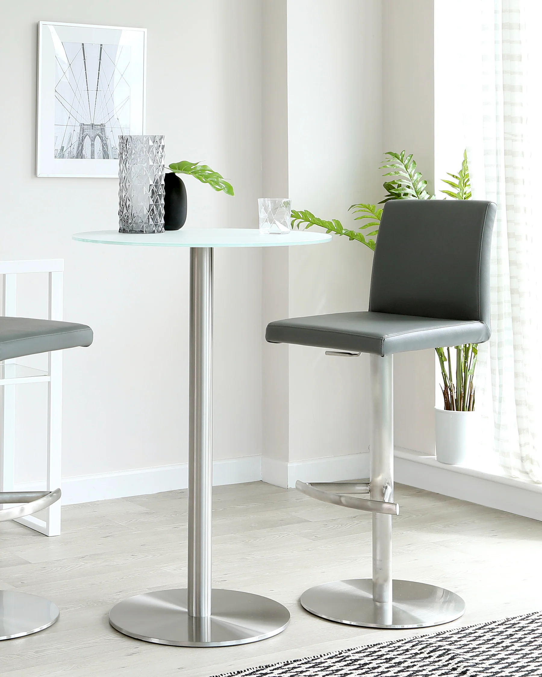Grande White Frosted Glass 2 Seater Bar Table - Image 5