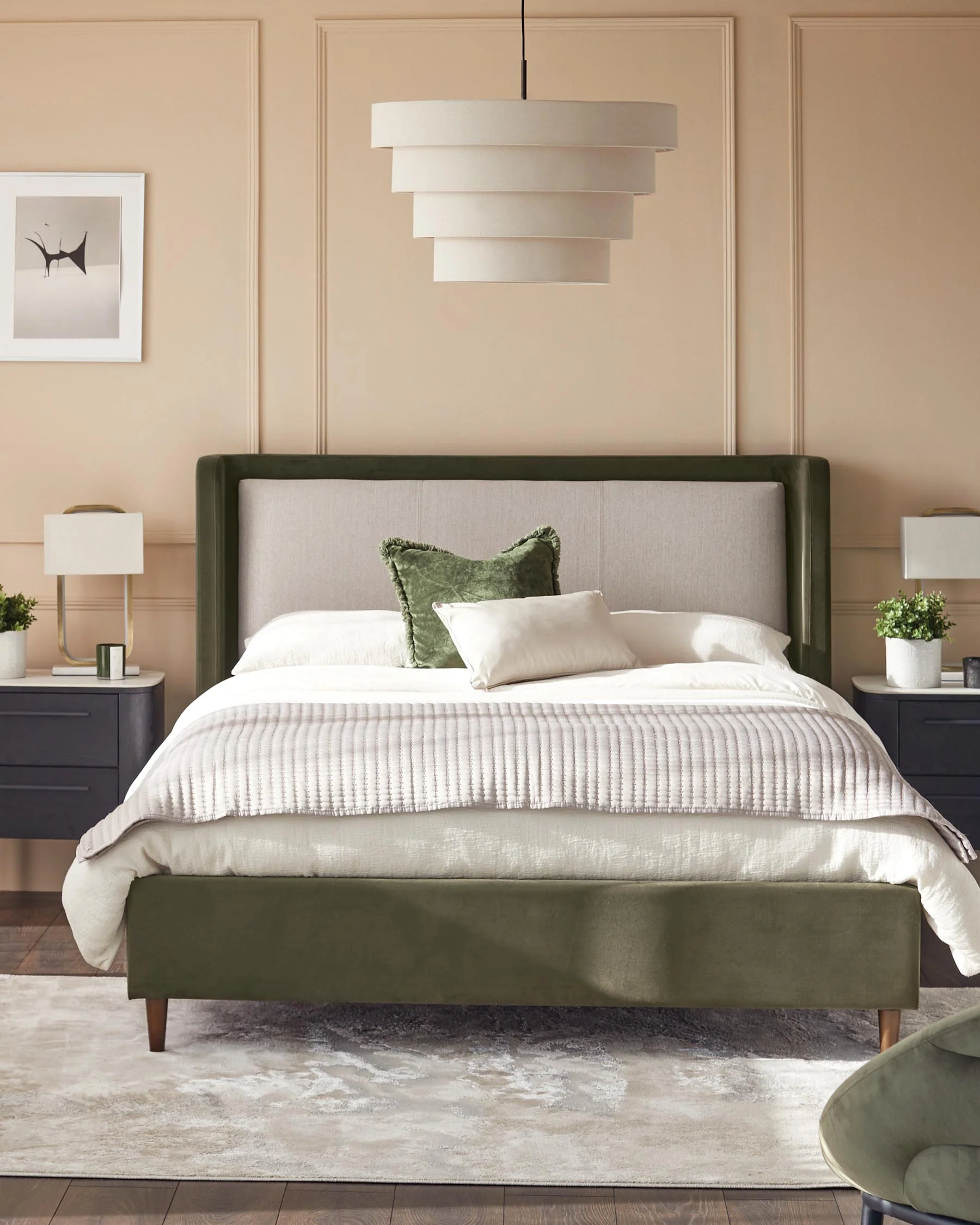 Grove natural fabric and olive green velvet king size ottoman storage bed - Image 2