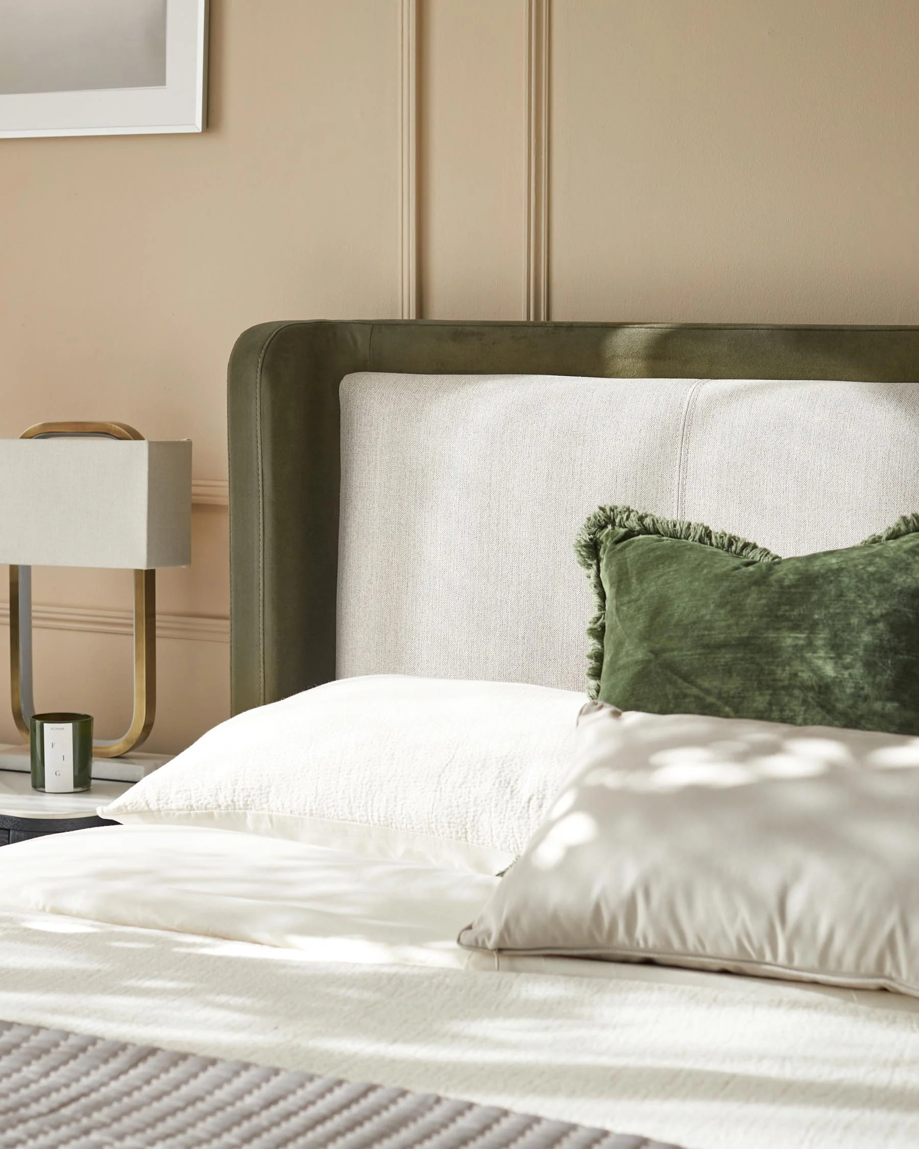 Grove natural fabric and olive green velvet king size ottoman storage bed - Image 6